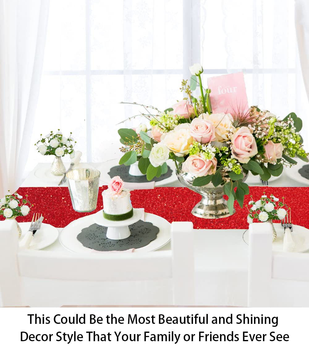 ShinyBeauty 12x108-Inch Red Sequin Table Runner for Weddings, Parties, and Holiday Decor - Elegant Glitter Table Cover for Dining, Buffet, and Event Tables (1PC, 12