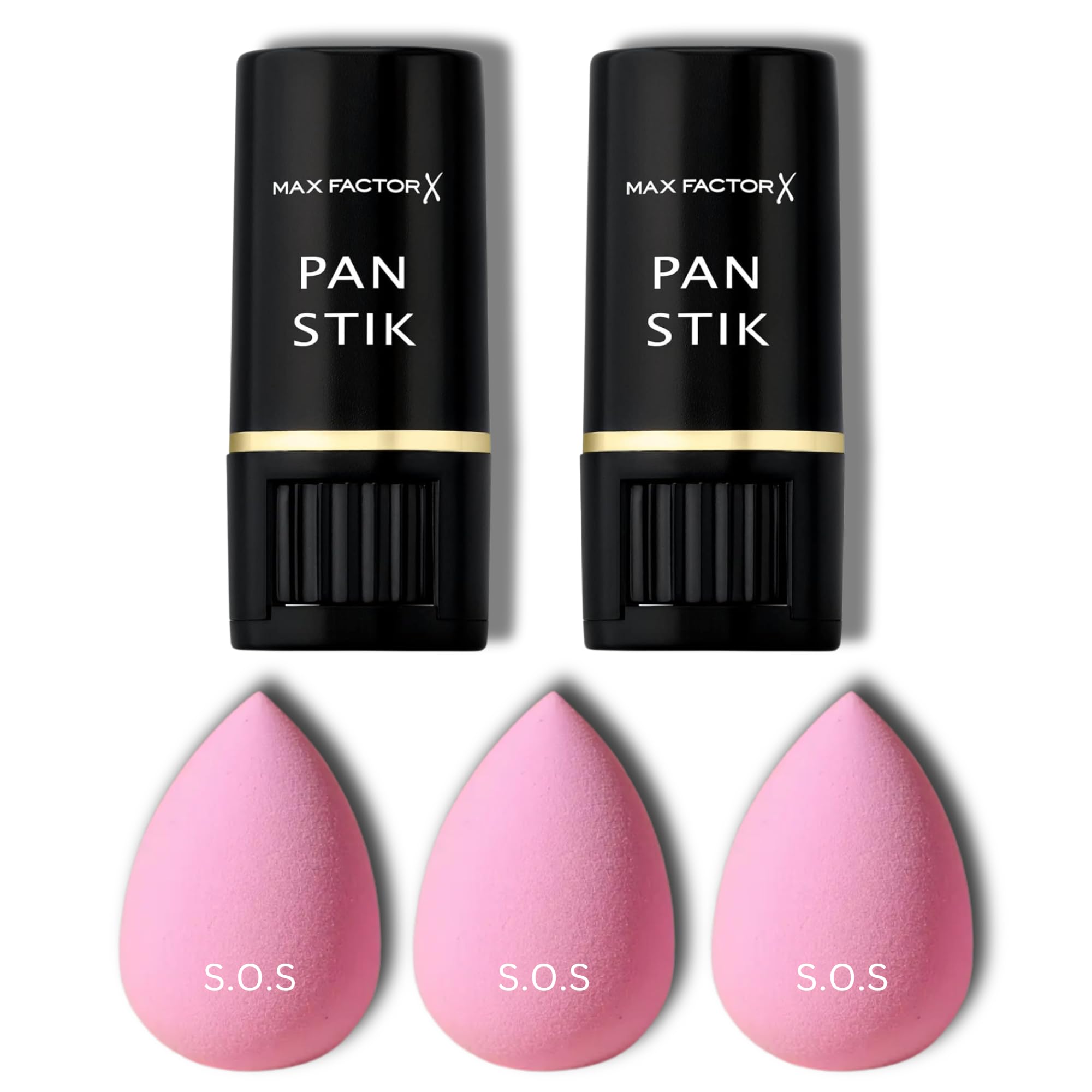 Max Factor Pan Stik Foundation 012 True Beige (2-Pack) with S.O.S Beauty Blender (3-Pack) - Flawless Makeup Bundle for Daily Coverage & Airbrush Finish | Perfect for On-The-Go Touch Ups & Professional Makeup Application