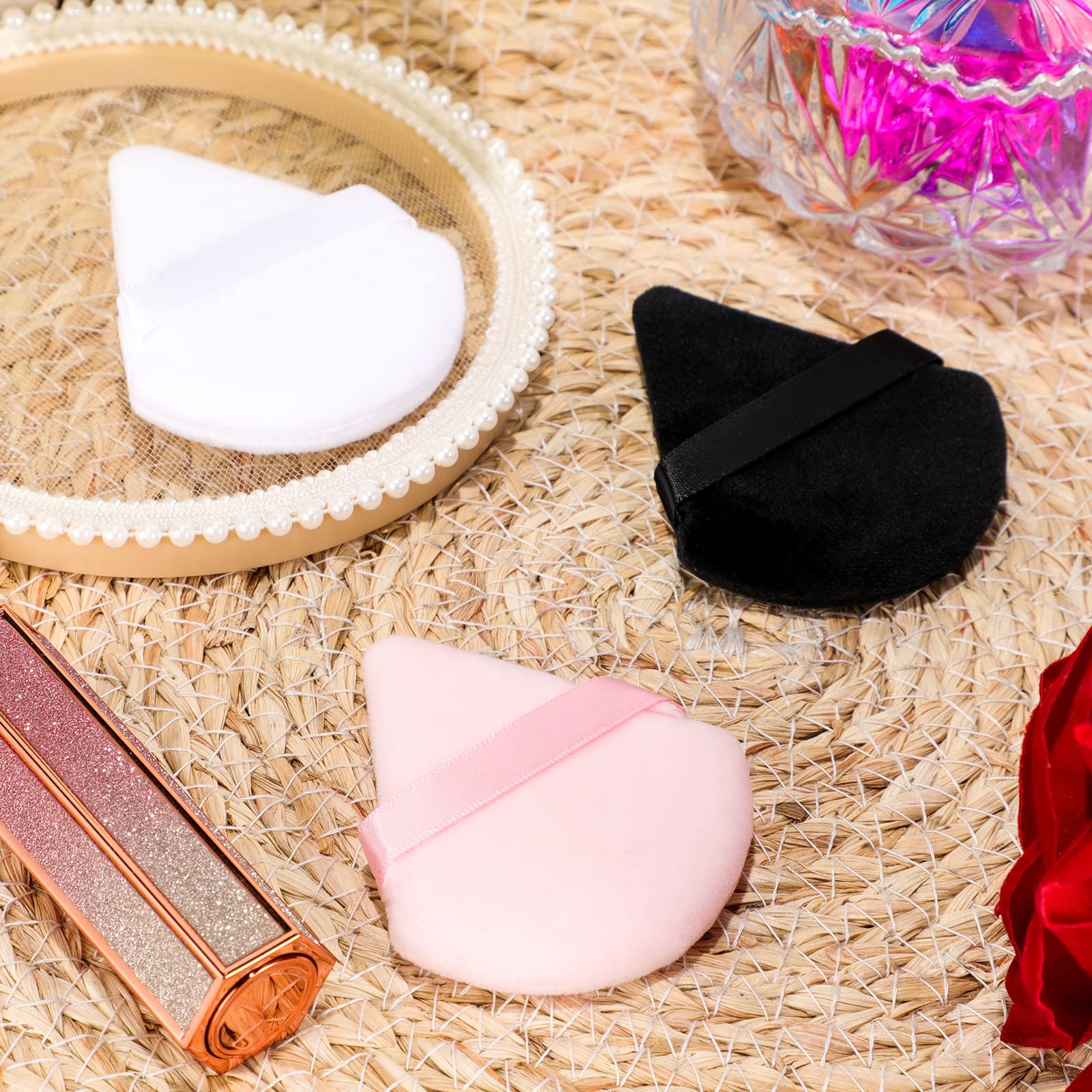 12-Piece Soft Triangle Powder Puff Set for Loose & Mineral Makeup - Black, White, Pink - Foundation Sponge for Wet/Dry Application - Perfect for Contouring, Baking & Setting Makeup