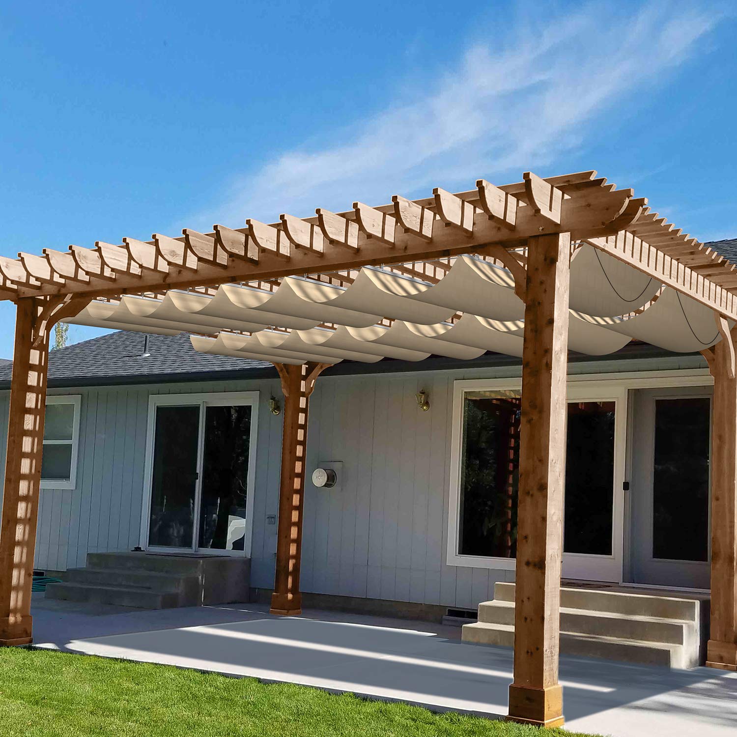 **Waterproof Retractable Pergola Shade Cover 7'x6' Beige - Outdoor Canopy Replacement for Patio, Deck & Garden - UV Protection & Weather-Resistant**    *(Perfect for lounging, dining, or entertaining outdoors - provides cool shade on sunny days!)*