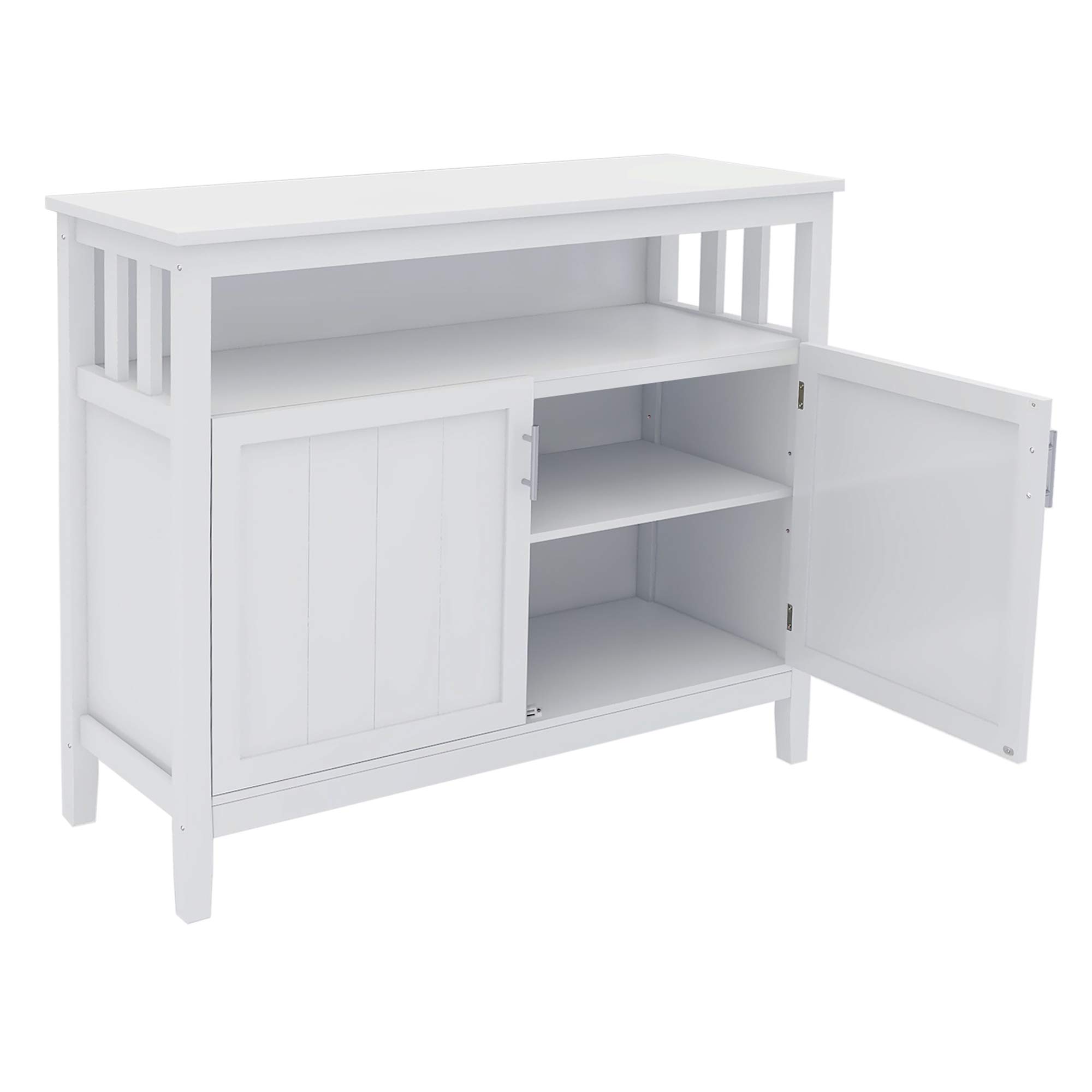 Modern White Kitchen Storage Sideboard & Buffet Server Cabinet - Sturdy Steel Frame & Tempered Glass - Living Room, Hallway, Dining Room Storage Solution - Perfect for Home Organization & Entertaining