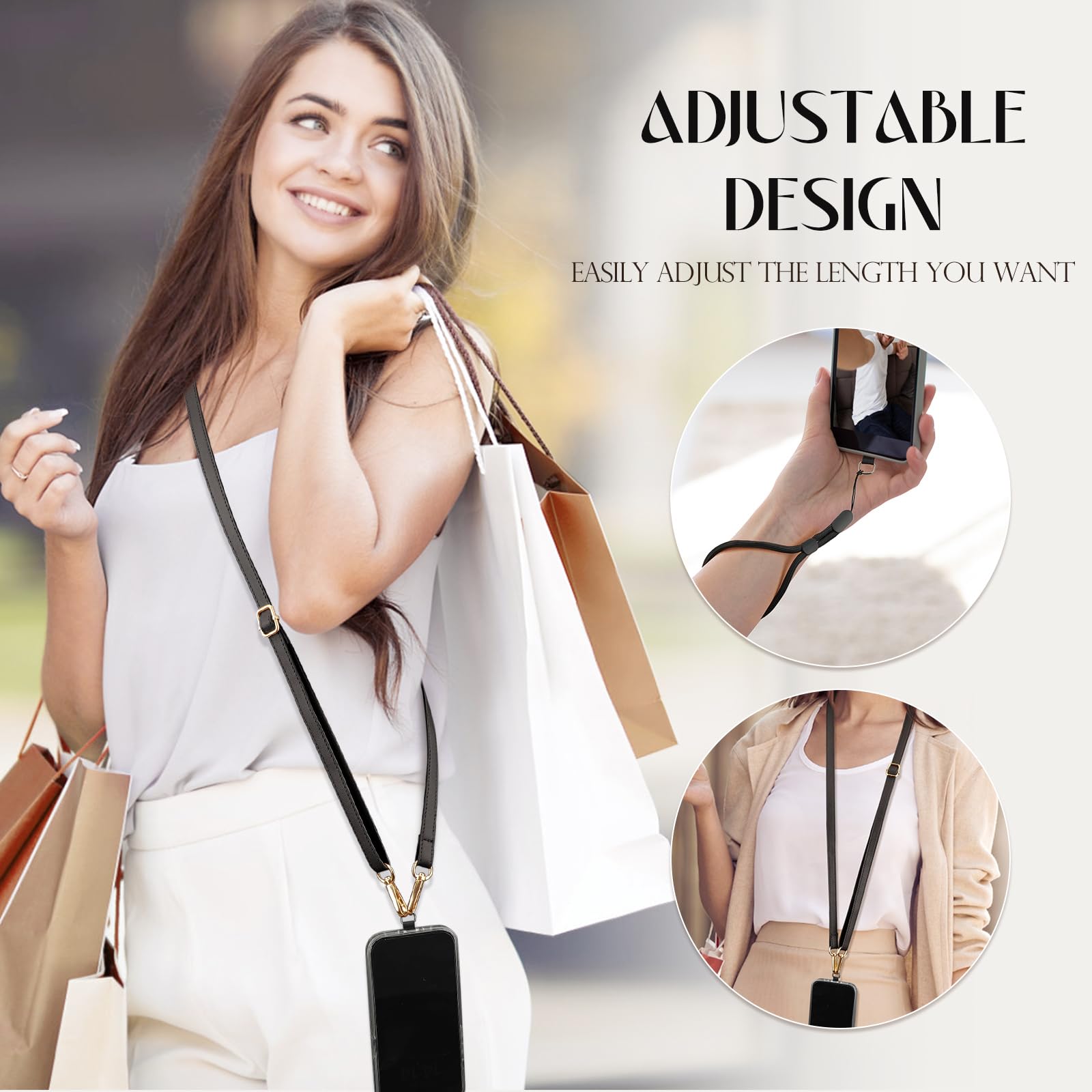 TiMOVO Adjustable Phone Lanyard - Leather Crossbody & Wrist Strap for Smartphones - Perfect for Travel & Outdoor Use
