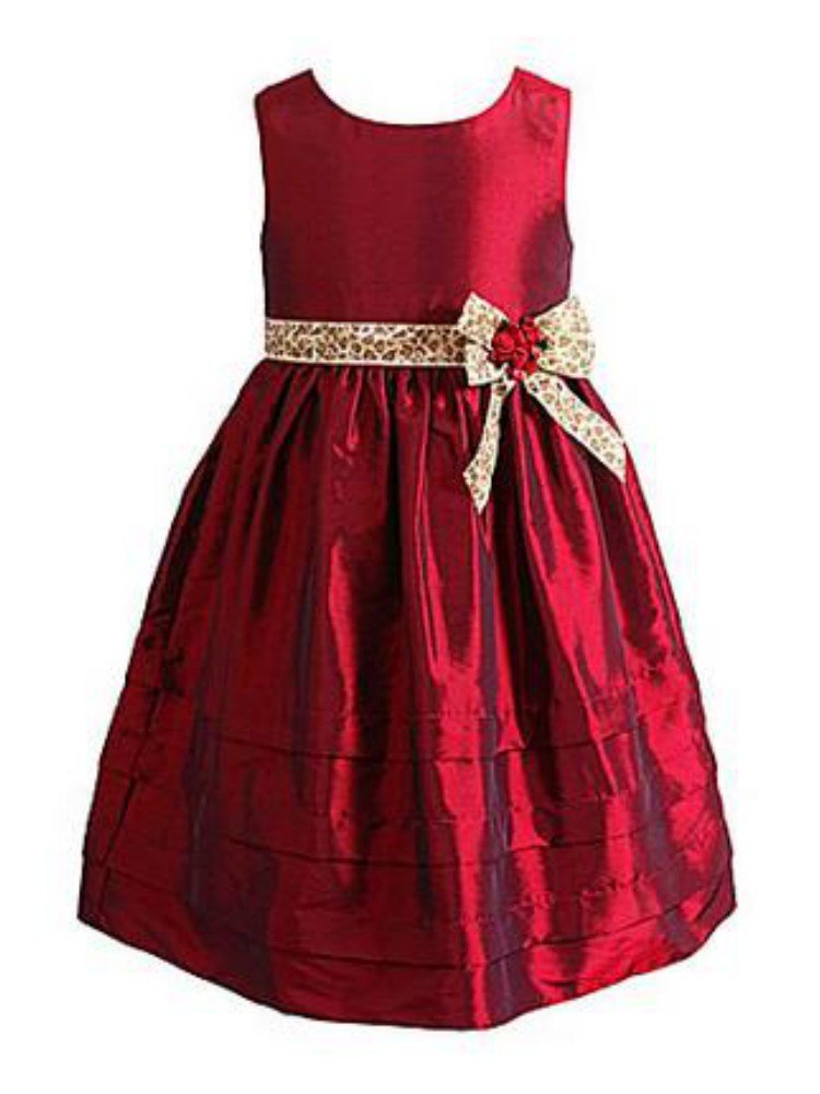 Sweetheart Rose Red Satin Infant Girl Dress with Leopard Accent - Perfect for Holiday Parties, Christmas Photos & Special Occasions