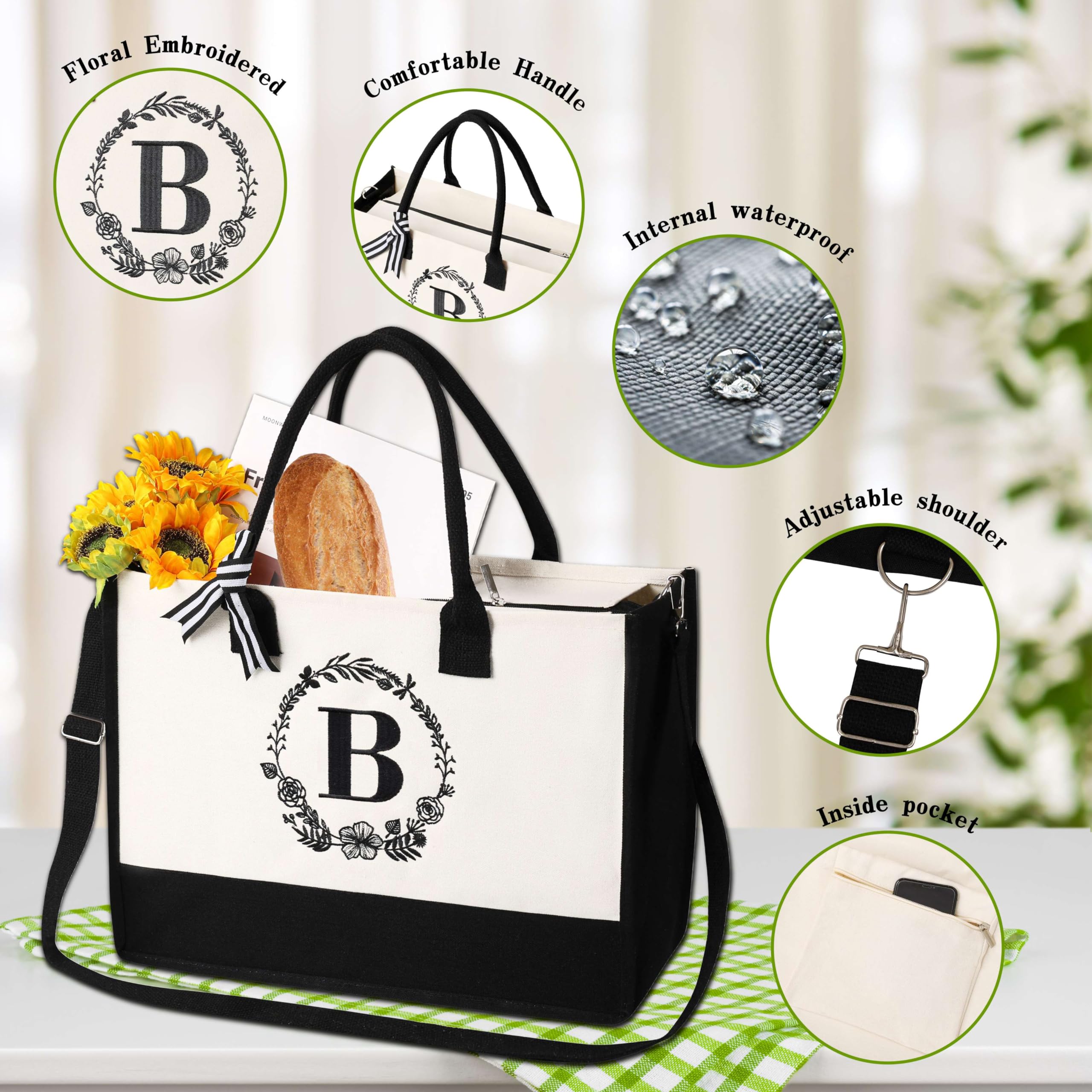 Personalized Tote Bags for Women with Zipper - Custom Initial Monogrammed Handbags for Work, Travel & Shopping - Stylish Durable Shoulder Bags for Everyday Use