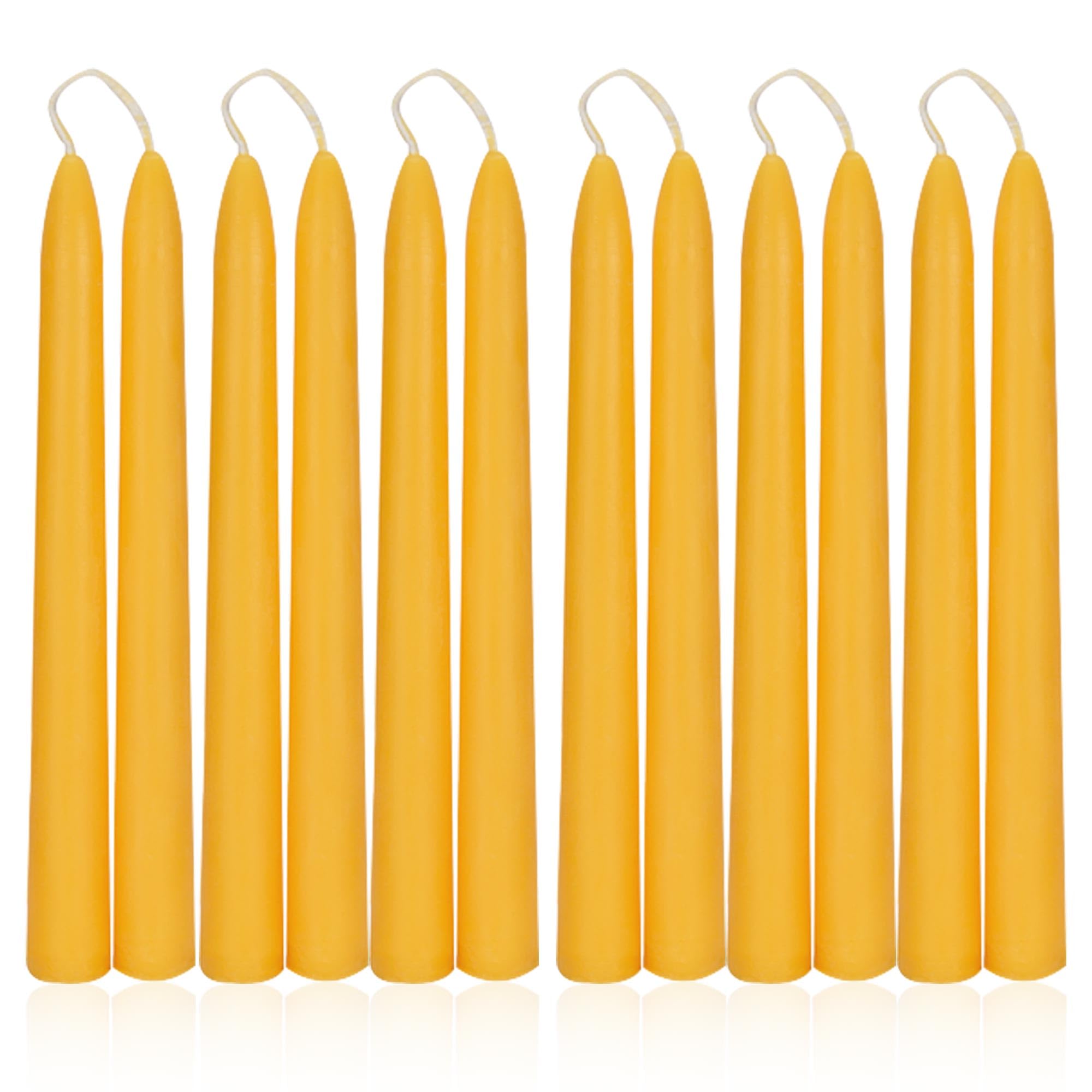 Natural Beeswax Taper Candles 12-Pack - 8 Inch Unscented, Smokeless & Dripless Long-Lasting Candles (8-Hour Burn Time) for Home Decor, Romantic Dinners, Wedding Centerpieces & Holiday Celebrations