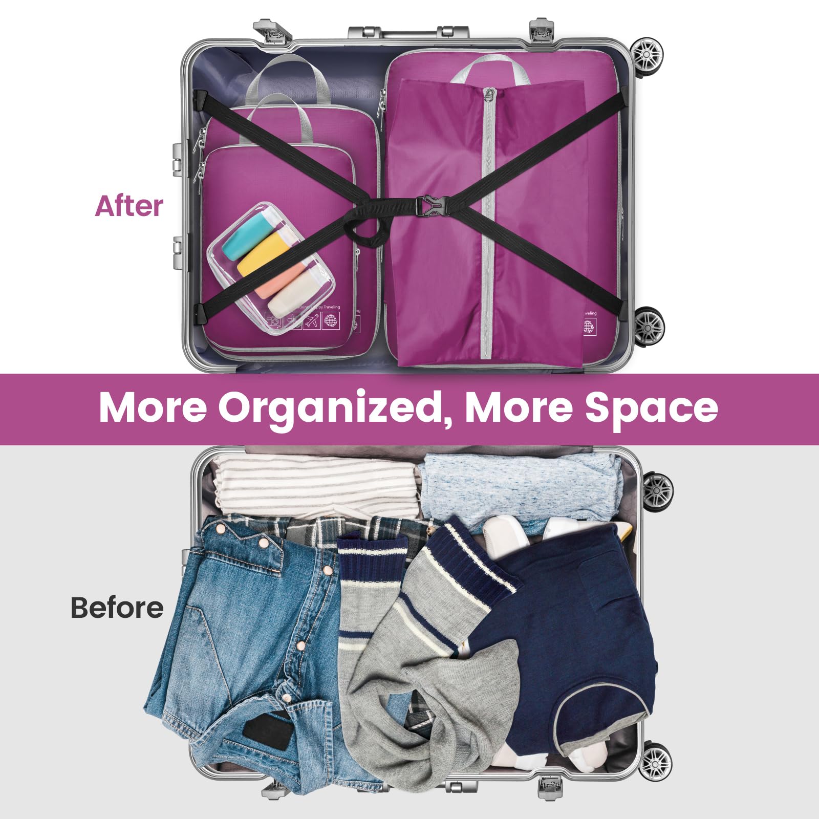 Cambond Compression Packing Cubes for Travel - Space Saving Luggage Organizers for Women, Carry On Suitcase Essentials (Set of 3/4/5) | Perfect for Business Trips, Vacations & Weekend Getaways