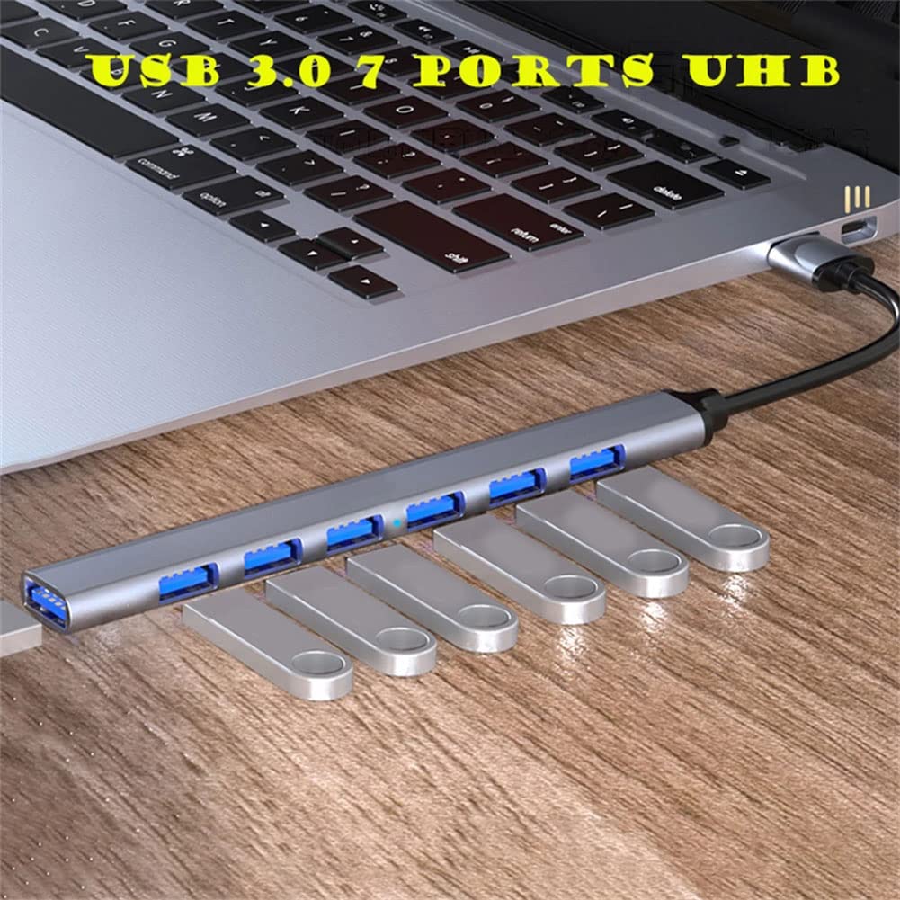 Kliplinc 7-Port USB Hub - Slim 2-in-1 Design (USB-C & USB 3.0) with 6 USB 2.0 Ports & 1 USB 3.0 Port - 5Gbps High-Speed Data Transfer - Perfect for Laptop, PC, MacBook, Gaming & Office Setup