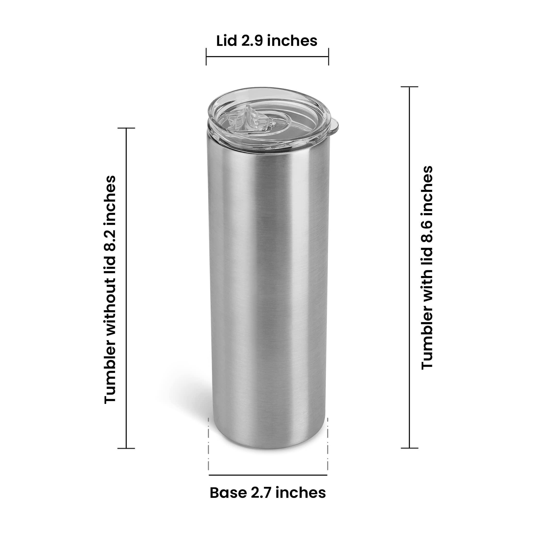 Makerflo Silver 20 oz Skinny Stainless Steel Tumbler with Lid & Straw - Bulk Pack of 25 | DIY Customizable Cups for Epoxy, UV DTF, Vinyl & Laser Engraving | Perfect for Crafters, Personalized Gifts & Promotional Events | Not for Sublimation