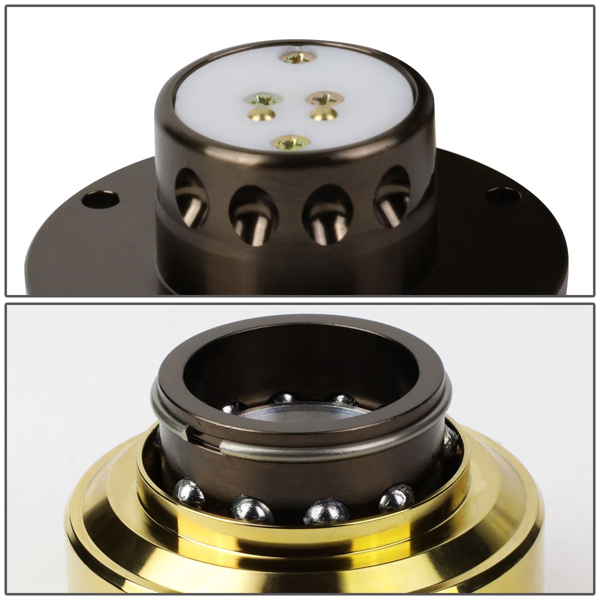 NRG Innovations Gen 2.0 Quick Release Steering Wheel Kit - Bronze Body & Chrome Gold Ring - Compatible with 6x70mm & 6x74mm Bolt Patterns (NRG-SRK-200BR-CG) - Perfect for Drift Racing, Track Days & Custom Car Builds