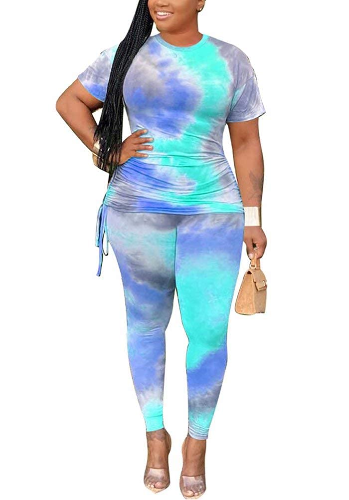 Plus Size Women's Two Piece Outfits - Oversized Summer T-Shirt & Tie Dye Jogging Set | Casual Loungewear, Streetwear & Vacation Outfits