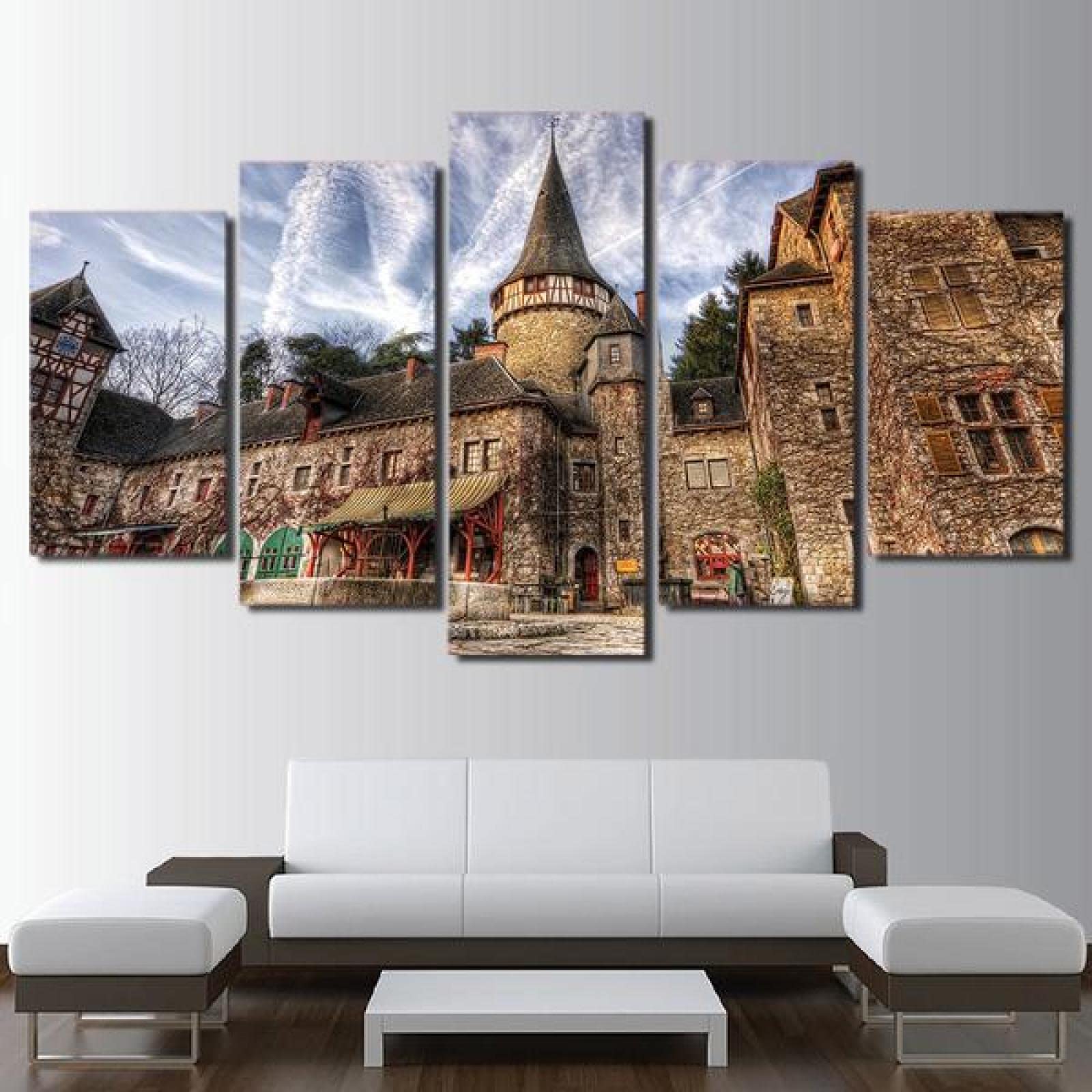 5-Piece Abstract Canvas Wall Art Set - Vintage European Castle Prints, Framed Modern Decor for Living Room, Office & Home | Perfect Gift for Housewarming & Interior Design