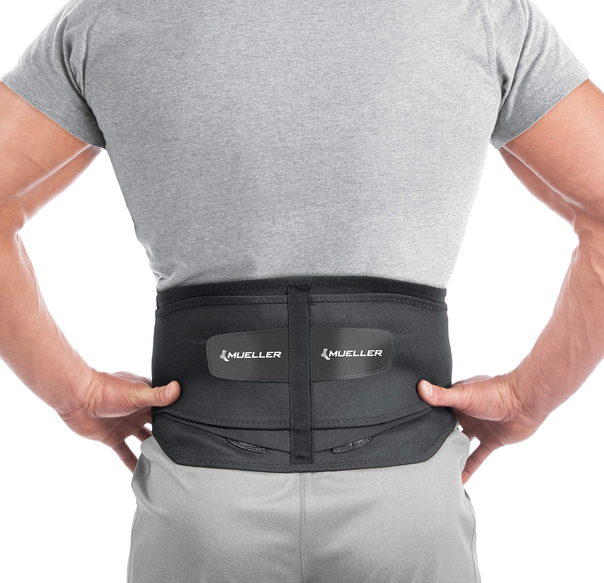 Mueller Adjustable Lumbar Back Brace with Removable Pad - Lower & Upper Back Pain Relief Support for Men & Women - Sciatica, Scoliosis Support - Black - Perfect for Office Work, Sports & Post-Surgery Recovery