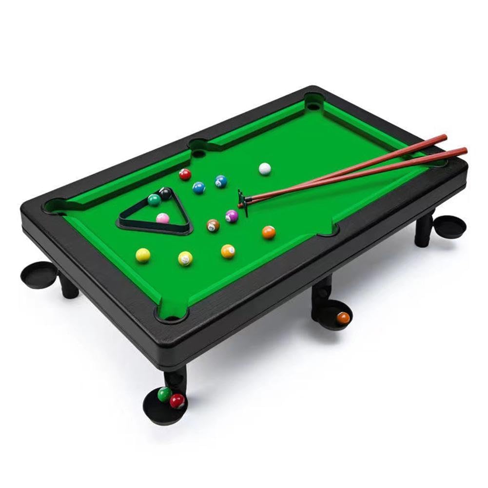 Mini Tabletop Pool Set - Portable Billiards Game with Balls, Cues & Triangle Rack - Travel Size Pool Table for Office, Home & Parties - Fun Indoor Game for Adults & Kids