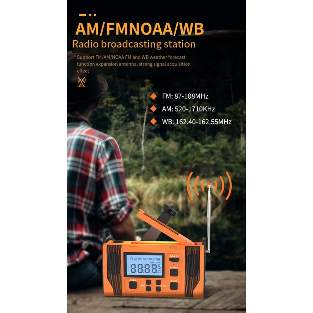 Komdndht Emergency Weather Radio with 10000mAh Power Bank, Solar Charging, Hand Crank & USB Charging, AM/FM NOAA Weather Alert Radio - Perfect for Camping, Hiking, and Emergency Preparedness