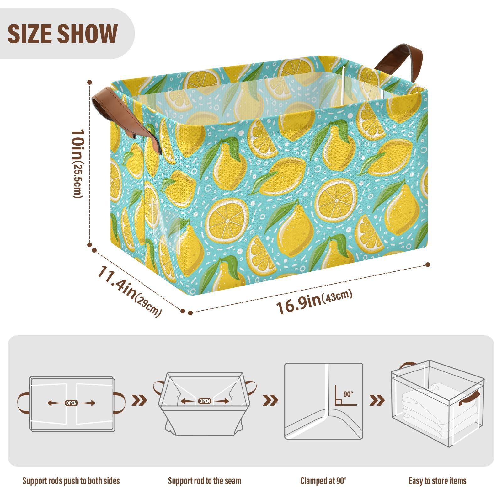 2 Pack Fabric Storage Bins with Metal Frame & Leaves Design - Foldable Closet Baskets for Shelves, Nursery, Home & Office Organization | Perfect for Bedroom Closet, Kids Room & Pantry Storage