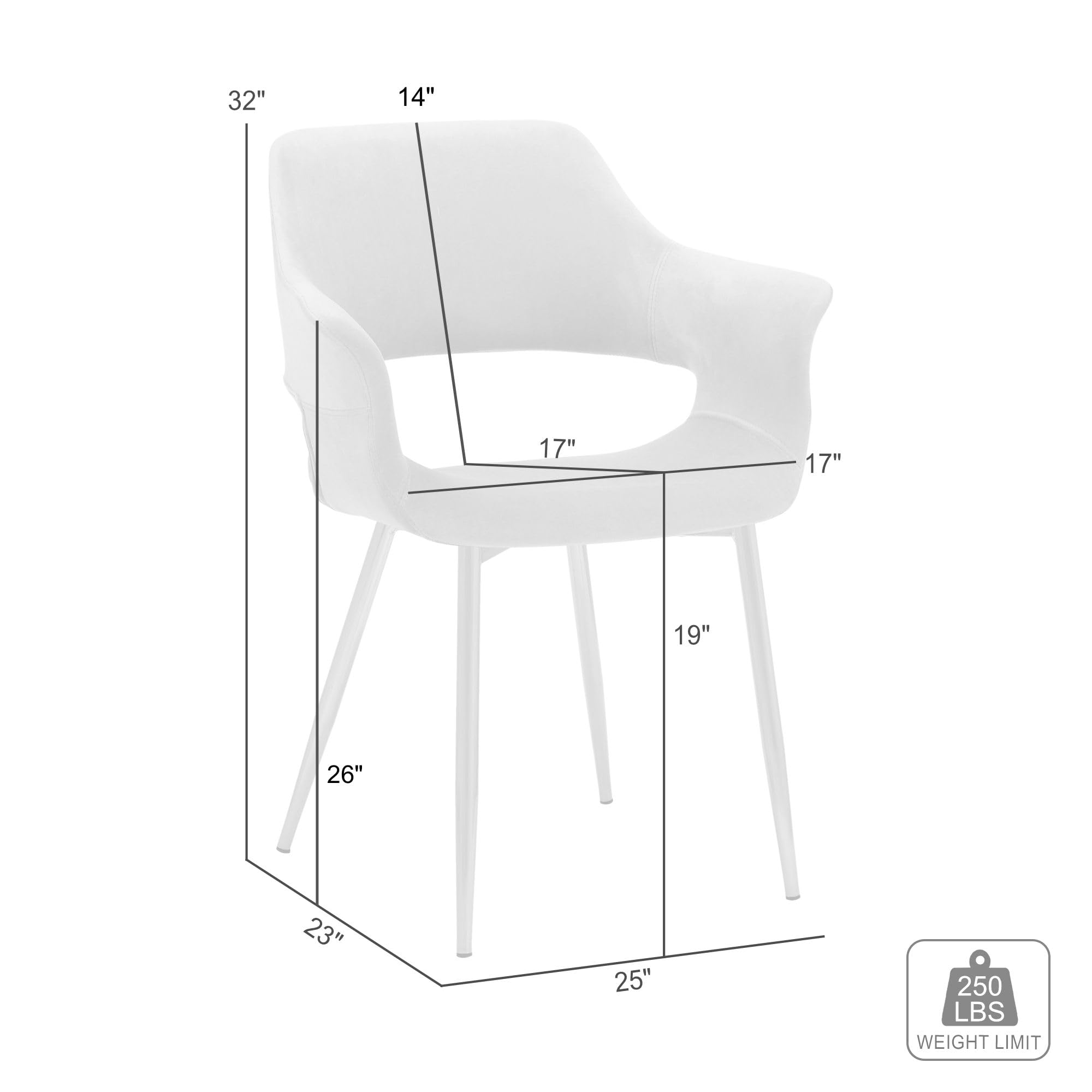 Armen Living Gigi Velvet Dining Chairs with Metal Legs - Set of 2, 19