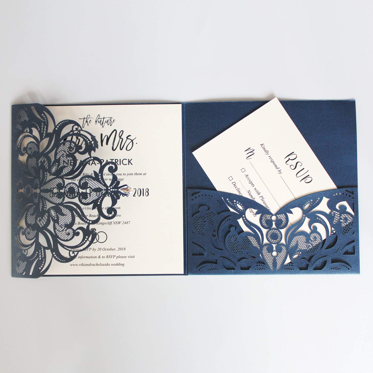 Elegant Navy Blue Wedding Invitations with RSVP Cards & Envelopes - Set of 50 for Formal Weddings, Bridal Showers & Anniversary Celebrations