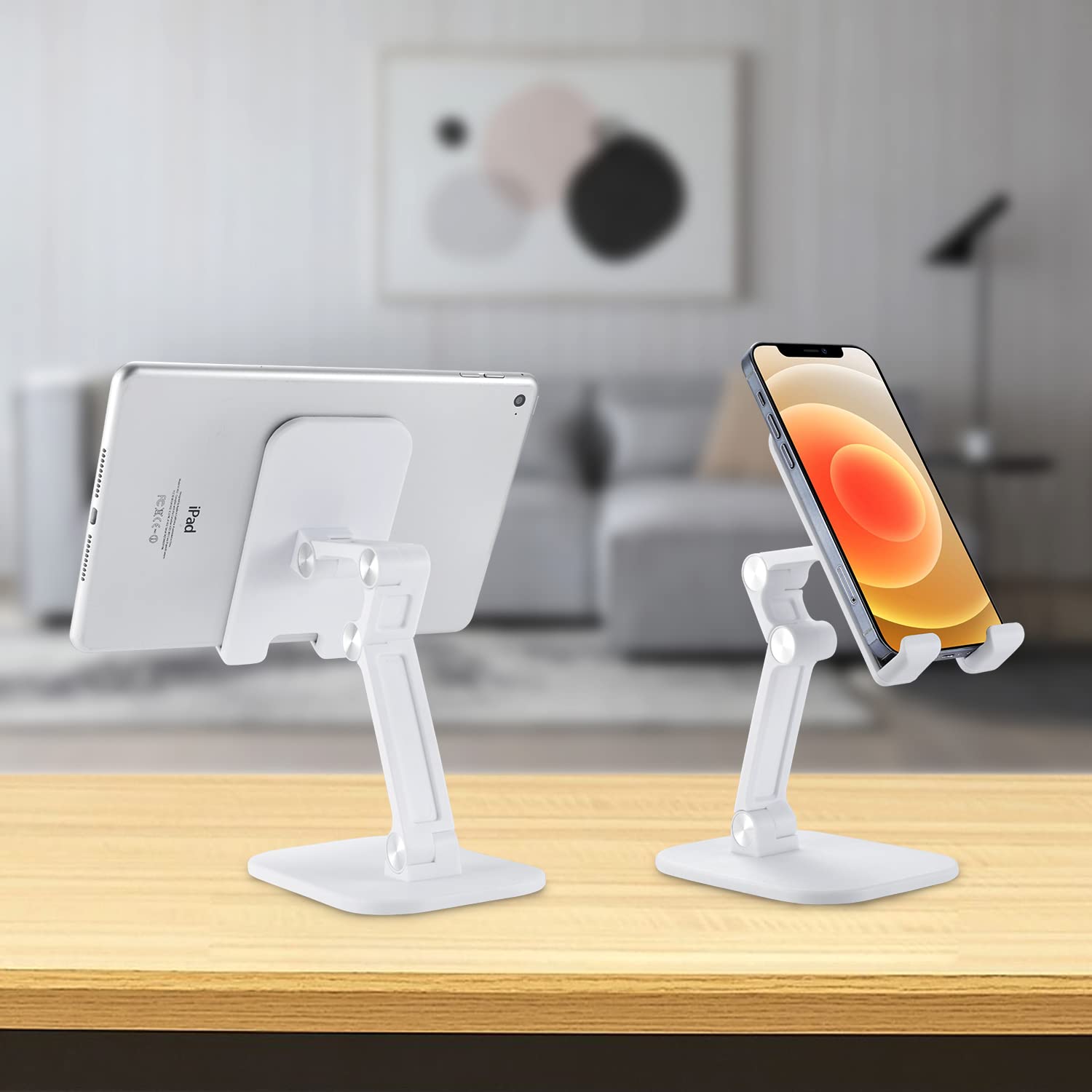 Adjustable LAX Gadgets Tablet Stand & Phone Holder - Foldable Desk Stand for iPhone, iPad, Kindle & All Smartphones (White) - Perfect for Home Office, Video Calls & Hands-Free Viewing