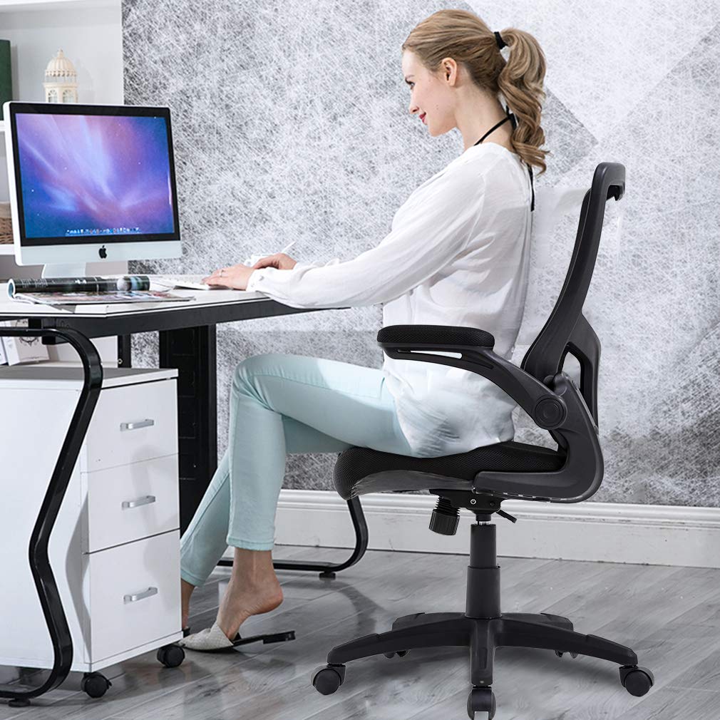 Ergonomic Mesh Office Chair with Lumbar Support & Flip-Up Arms - Adjustable Swivel Rolling Computer Desk Chair for Home Office, Adults & Women - Perfect for Long Work Hours, Gaming & Remote Work (Black)