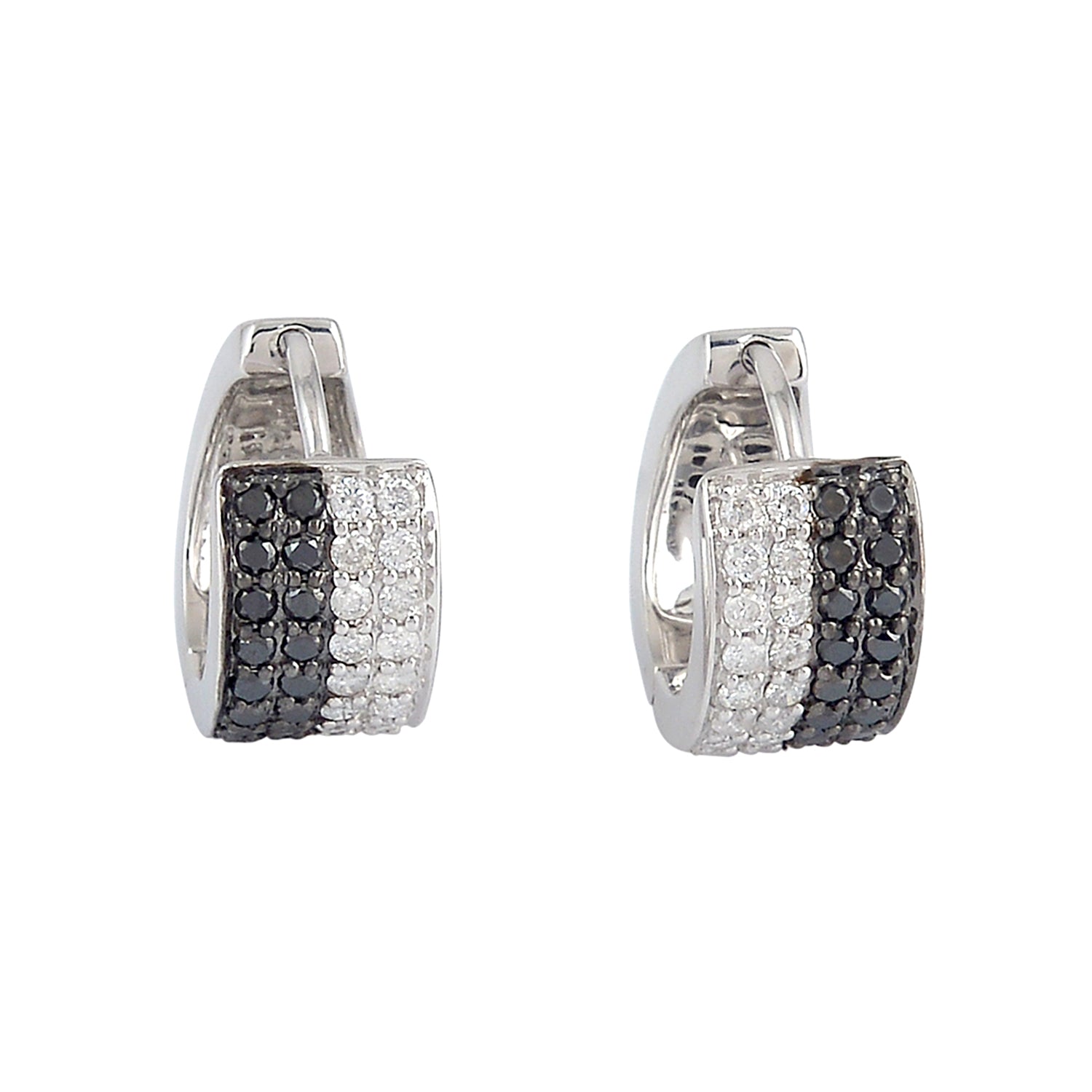 14K White Gold Black & White Diamond Pave Hoop Earrings – Elegant Designer Jewelry for Weddings, Parties & Special Occasions