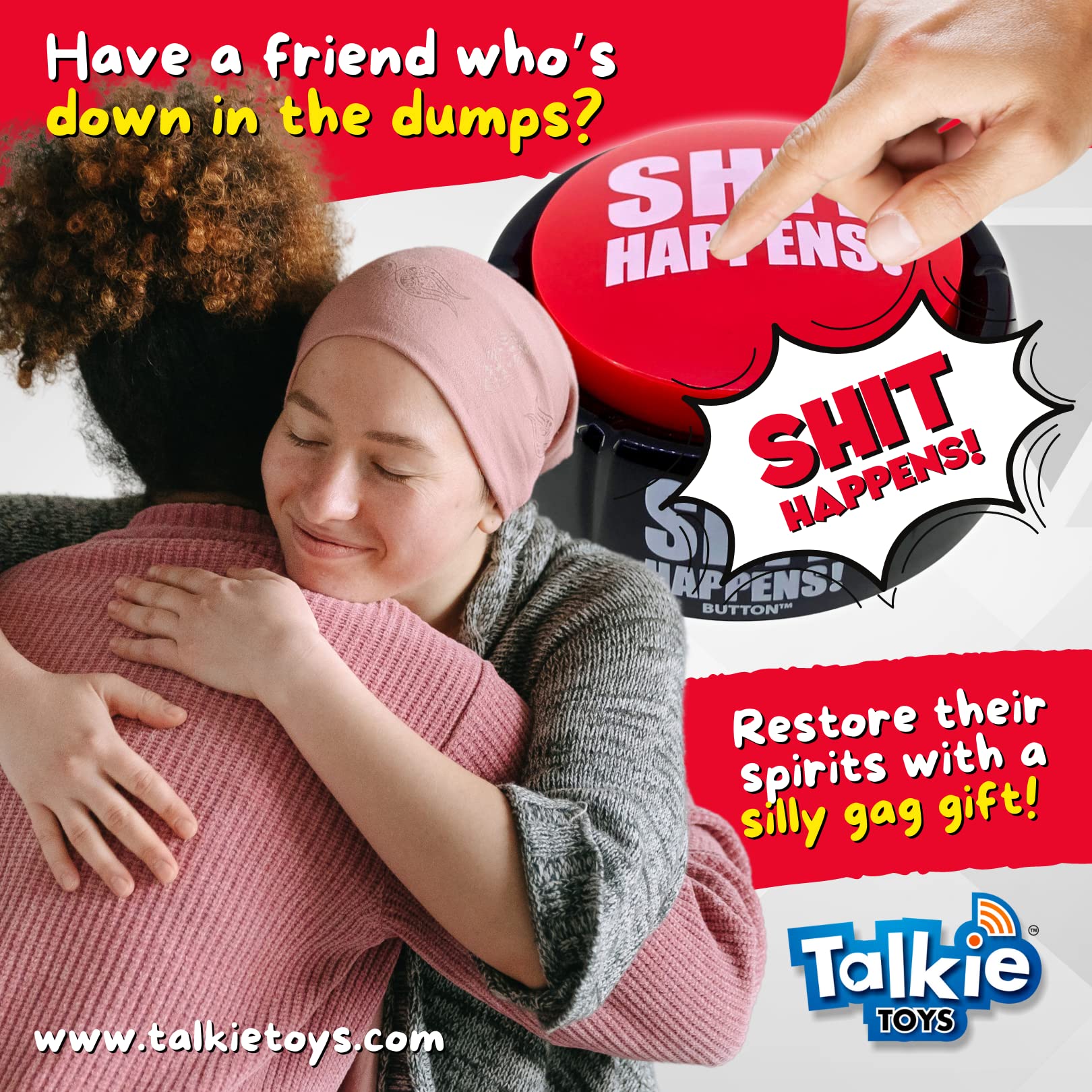 Funny Novelty Button - Shit Happens Talkie Toys for Backpacks, Jackets & Gifts | Humorous Accessories for Everyday Life