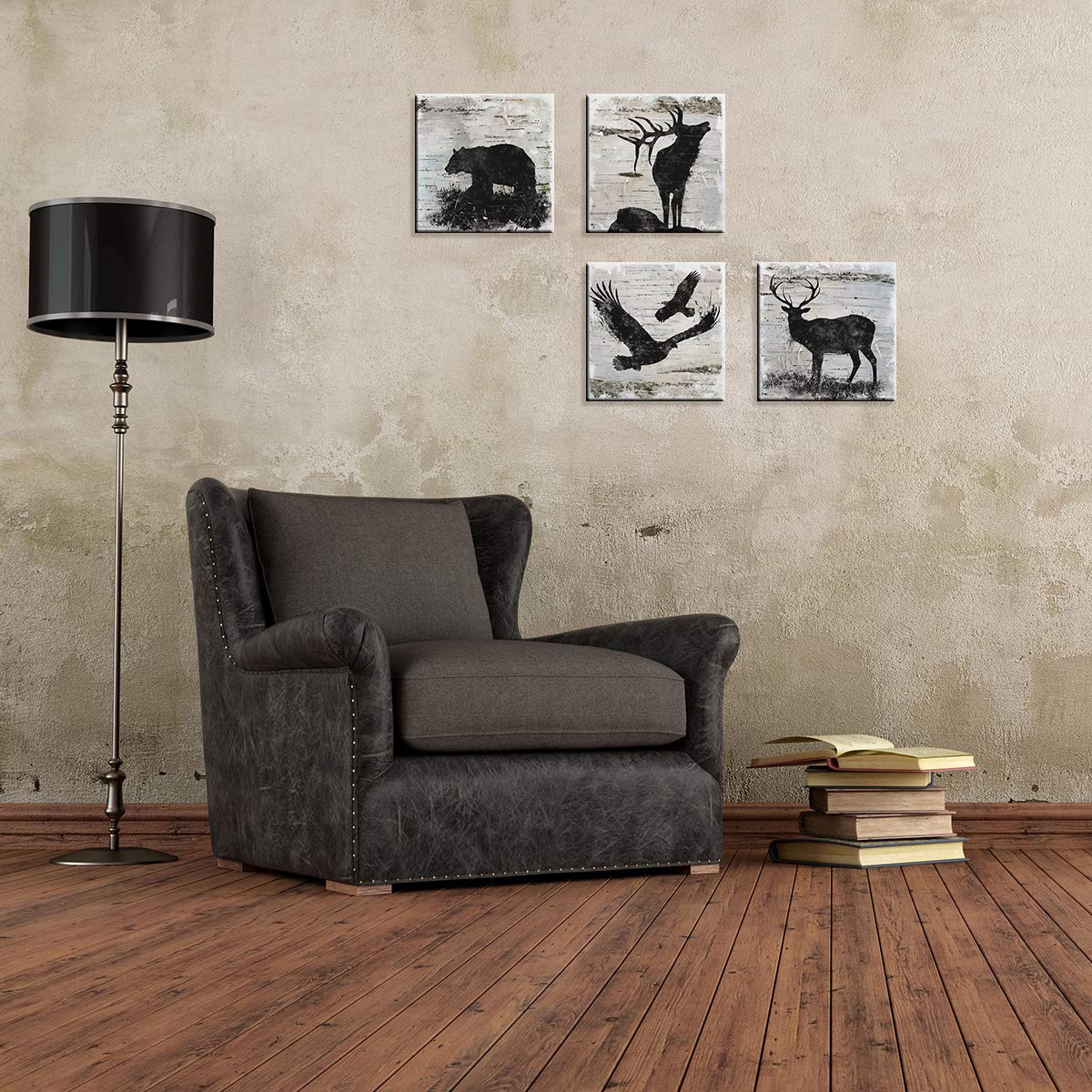 Deer Wall Art - Wildlife Canvas Prints for Cabin & Lodge Decor - Rustic Bear, Moose, Elk Paintings - Woodland Nursery & Mountain Animal Art - Perfect for Living Room, Bathroom, Bedroom - 12x12