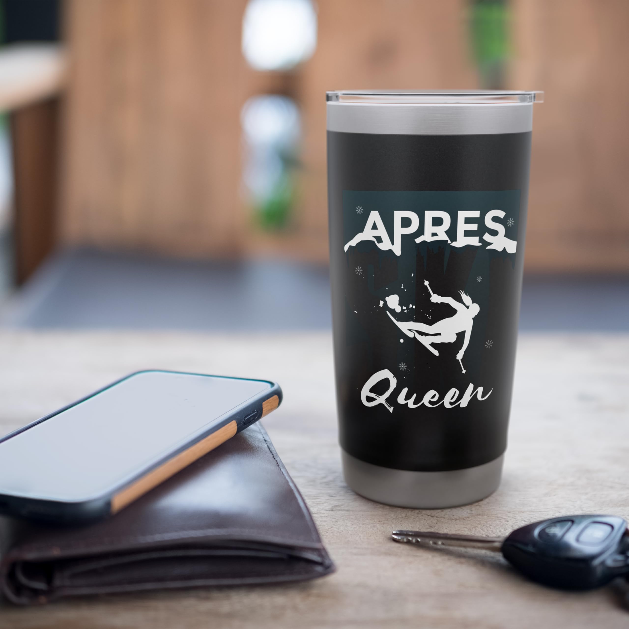 Vintage Retro Graphic Après Ski Queen Stainless Steel Insulated Tumbler - 20oz Double Wall Vacuum Insulated Travel Mug for Coffee, Tea & Cold Drinks - Perfect for Ski Trips, Camping & Office Use
