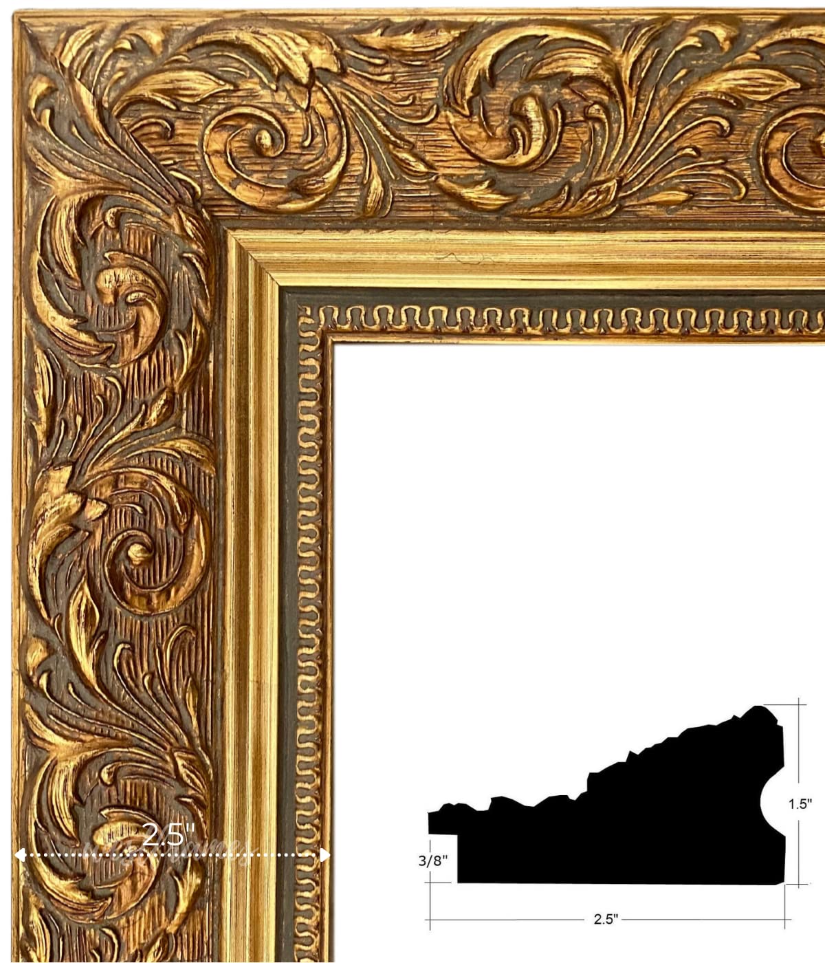 Bella French Ornate Embossed Wood Wall Picture Frame 2.5