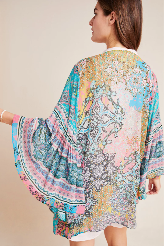 Elegant Floral Ruffle Sleeve Kimono Robe - Boho Chic Loungewear for Women | Perfect for Spa Days, Beach Cover-ups & Home Relaxation