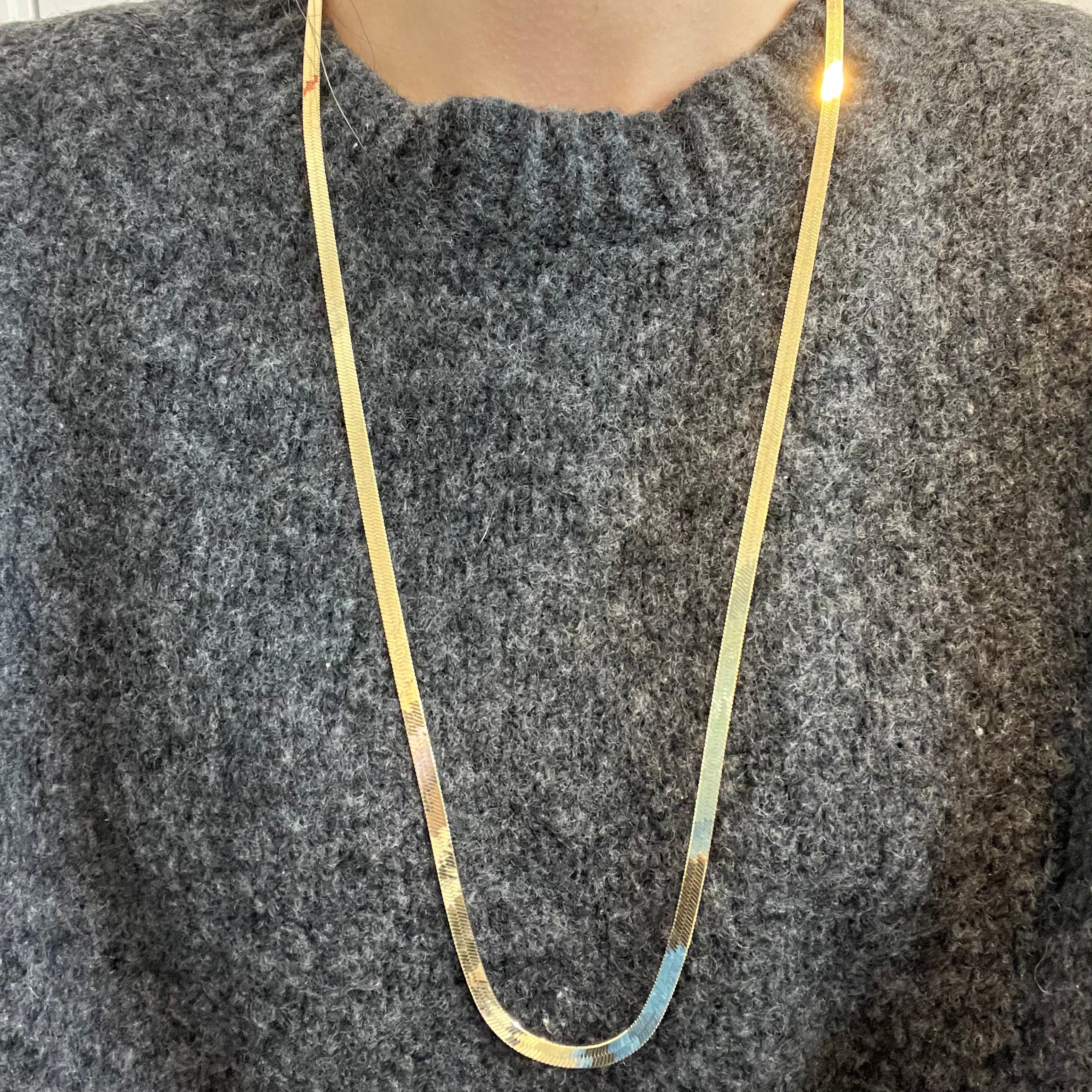14K Yellow Gold Herringbone Chain Necklace - 30 Inch Dainty & Elegant Jewelry for Women - Perfect for Layering, Everyday Wear & Special Occasions
