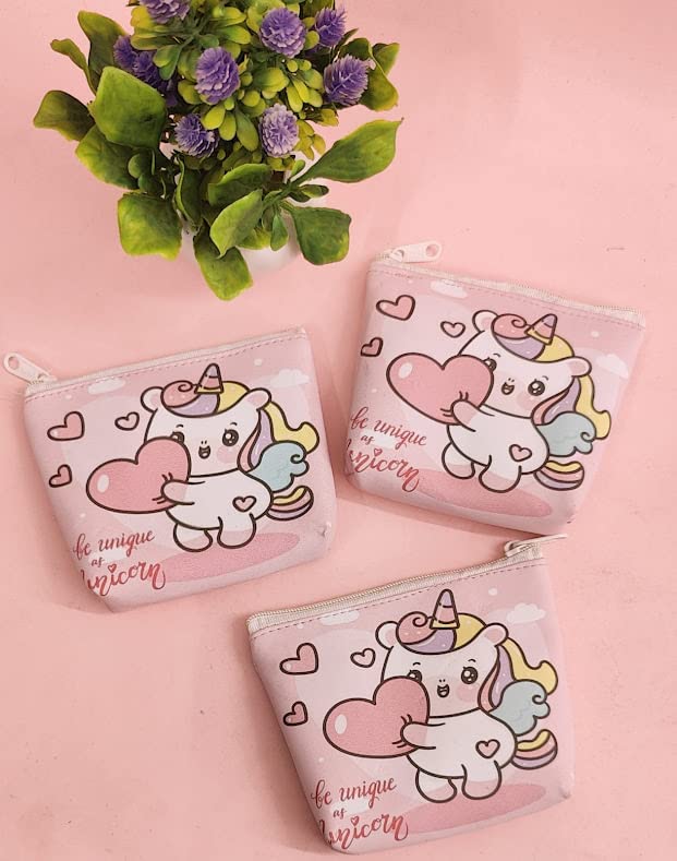 Unicorn Coin Pouch for Girls (3 Pack) - Kids Wallet for Loose Change, Keys & Small Items - Cute Cartoon Pouch for Birthday Party Favors, Kanjak Gifts & Everyday Use
