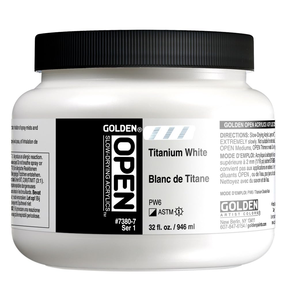GOLDEN OPEN Slow-Drying Acrylic Paint - Titanium White (32 fl oz Jar) | Professional Semi-Opaque Acrylics for Artists | Perfect for Canvas Painting, Mixed Media & Studio Art
