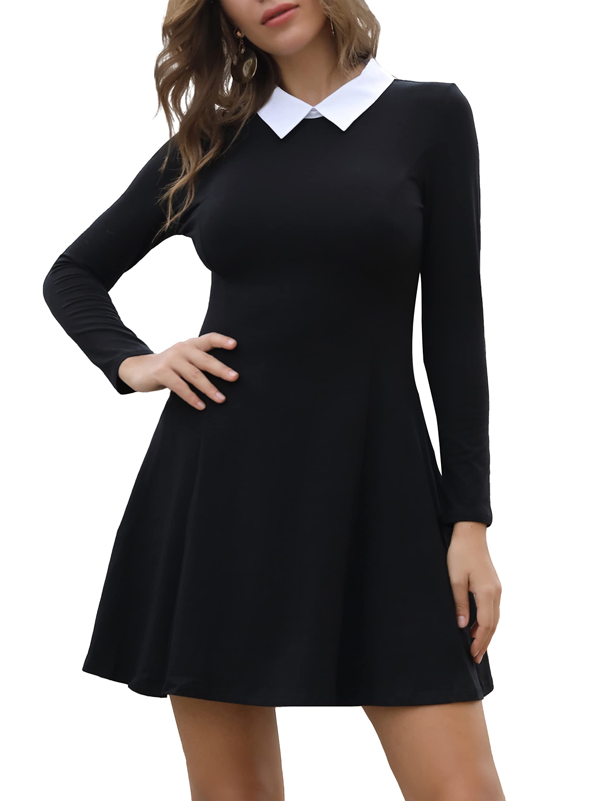 Aphratti Women's Long Sleeve Fall Dresses 2025 - Casual Peter Pan Collar A-Line Fit and Flare Skater Goth Dress for Autumn, Halloween, and Gothic Parties