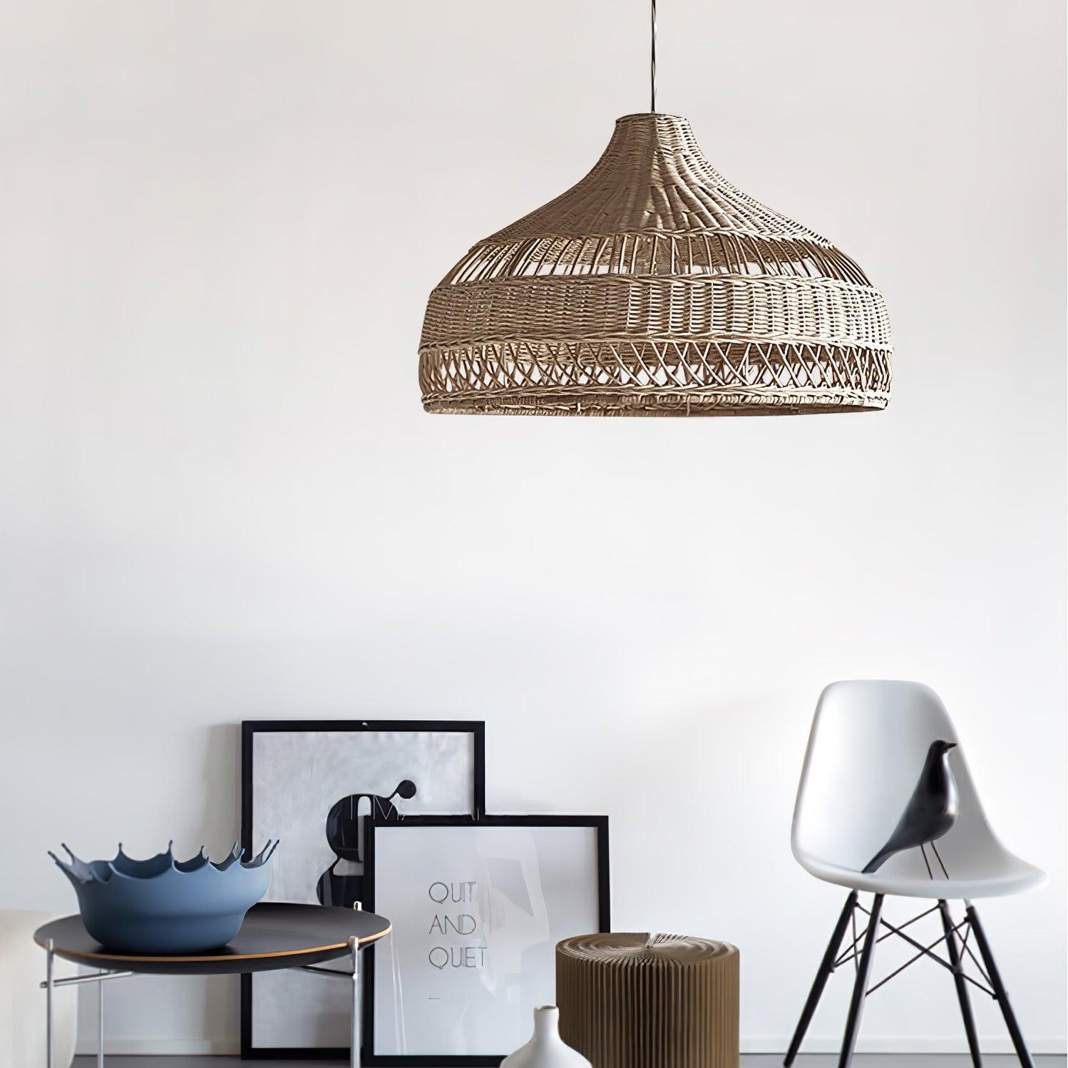 Handwoven Rattan Dome Pendant Light - Boho Chic Ceiling Lamp for Living Room, Bedroom & Dining Room Decor - Perfect for Farmhouse, Coastal & Bohemian Style Homes