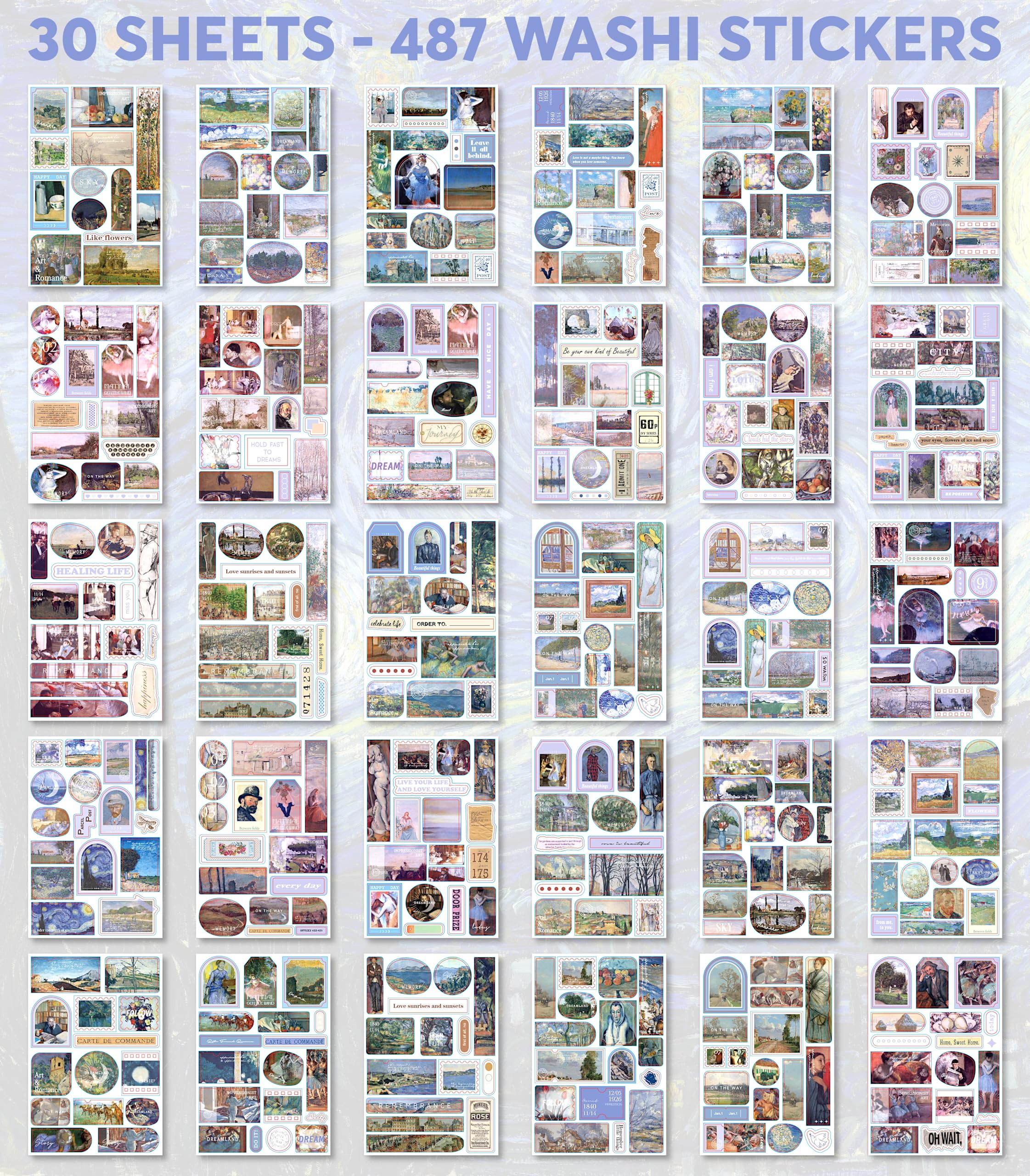 Vintage Junk Journal Supplies - 487 Scrapbooking Stickers & 20 Ephemera Papers with Famous Art Paintings Washi Tape | Perfect for DIY Scrapbooks, Bullet Journals, Memory Books and Handmade Cards