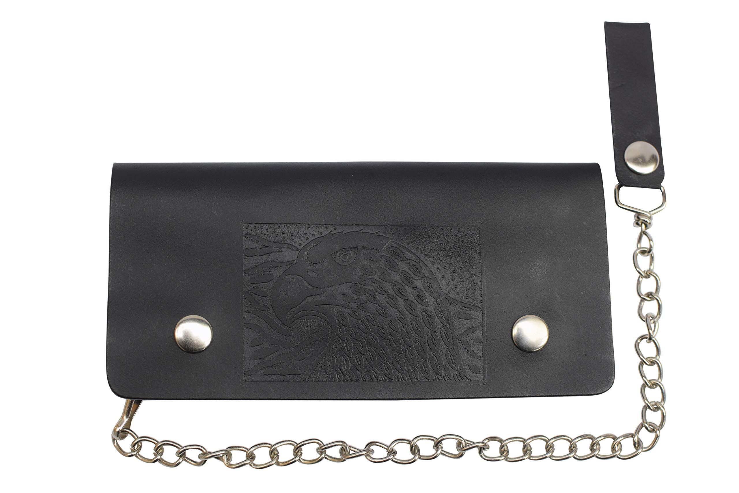 Genuine Leather Biker Wallet for Men - Long Chain Black Billfold Trucker Wallet - Perfect for Motorcycle Riders & Everyday Use