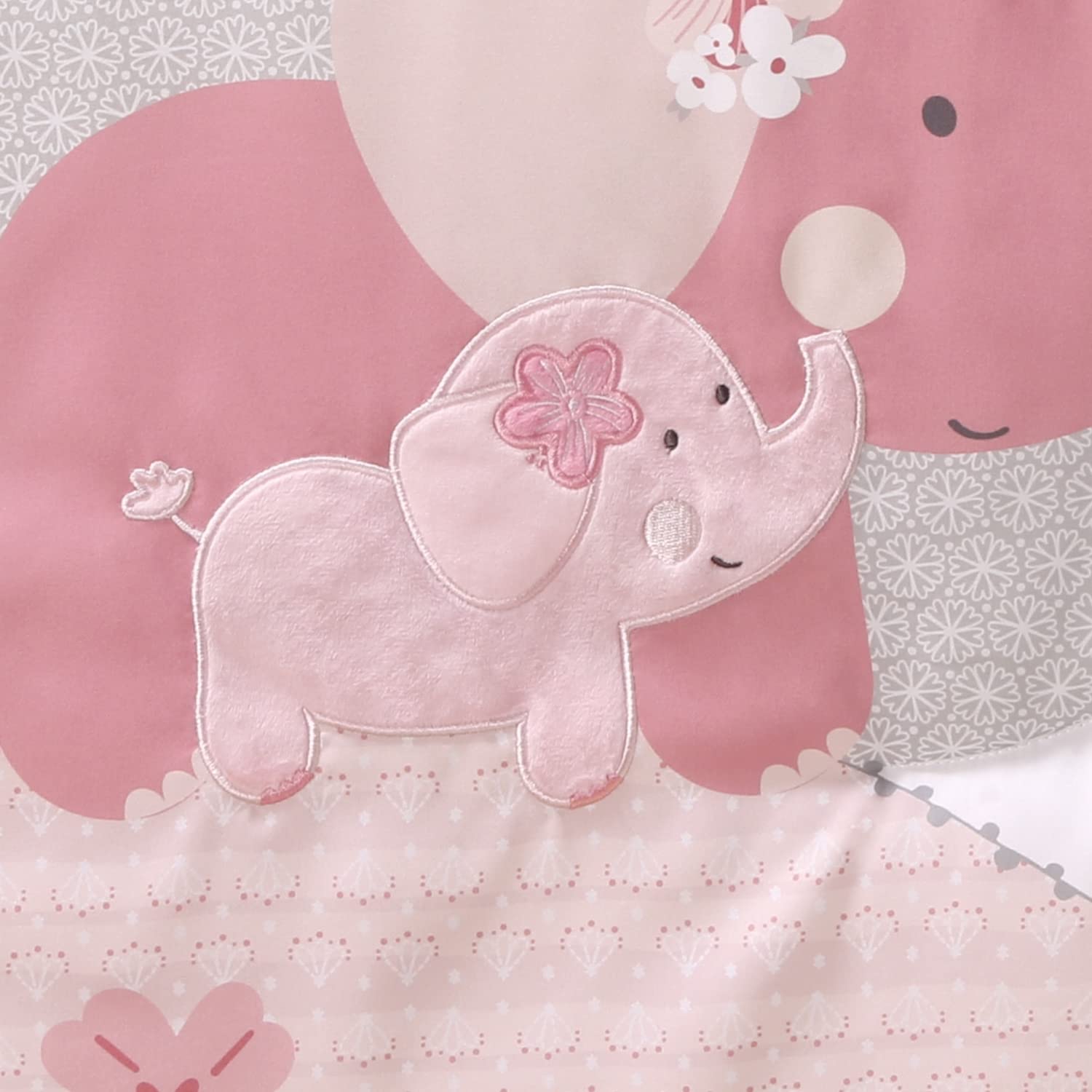 Pink Elephant Baby Nursery Decor Set - 4 Piece Crib Bedding Set with Comforter, Fitted Sheet, Mobile & Dust Ruffle | Soft Cotton Nursery Collection for Girls & Boys | Perfect for Baby Showers, Newborn Gifts & Nursery Decorating