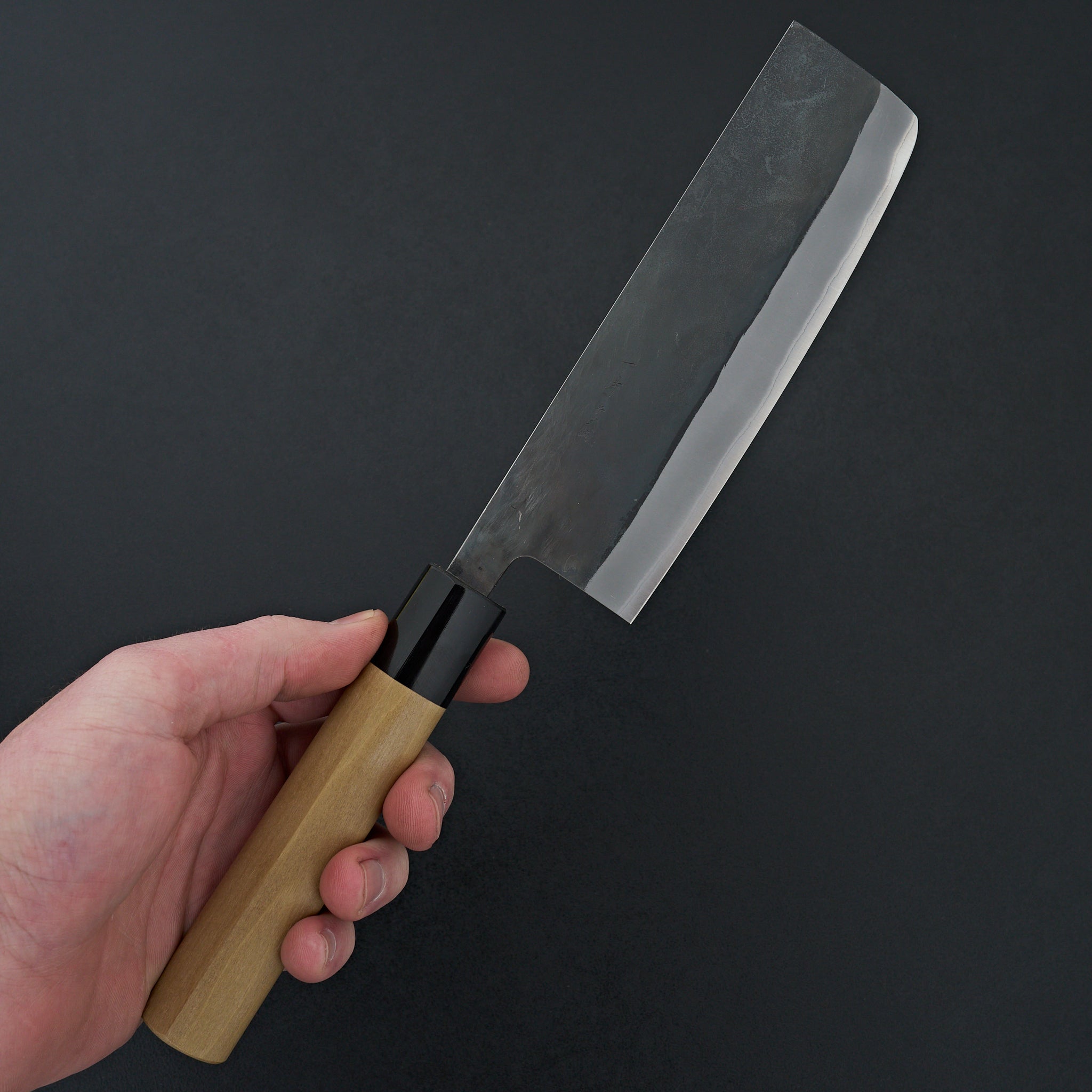 Hitohira TD Blue #2 Stainless Clad Kurouchi Nakiri Knife 165mm with Ho Wood D-Shaped Handle - Japanese Vegetable Knife for Professional Chefs & Home Cooking