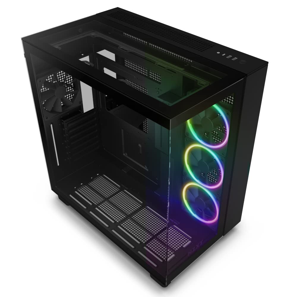 NZXT H9 Elite Dual-Chamber ATX Mid-Tower Gaming PC Case with 3 x 120mm RGB Fans - Tempered Glass Panels - 360mm Radiator Support - Premium Cable Management - Black | Perfect for High-End Gaming Rigs & Custom Water Cooling Builds