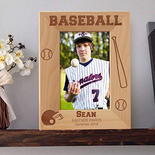 Personalized Wooden Baseball Picture Frame 4x6 Inches - Vertical Brown Display for Sports Memorabilia & Home Decor - Perfect for Baseball Gifts, Team Photos, and Trophy Displays