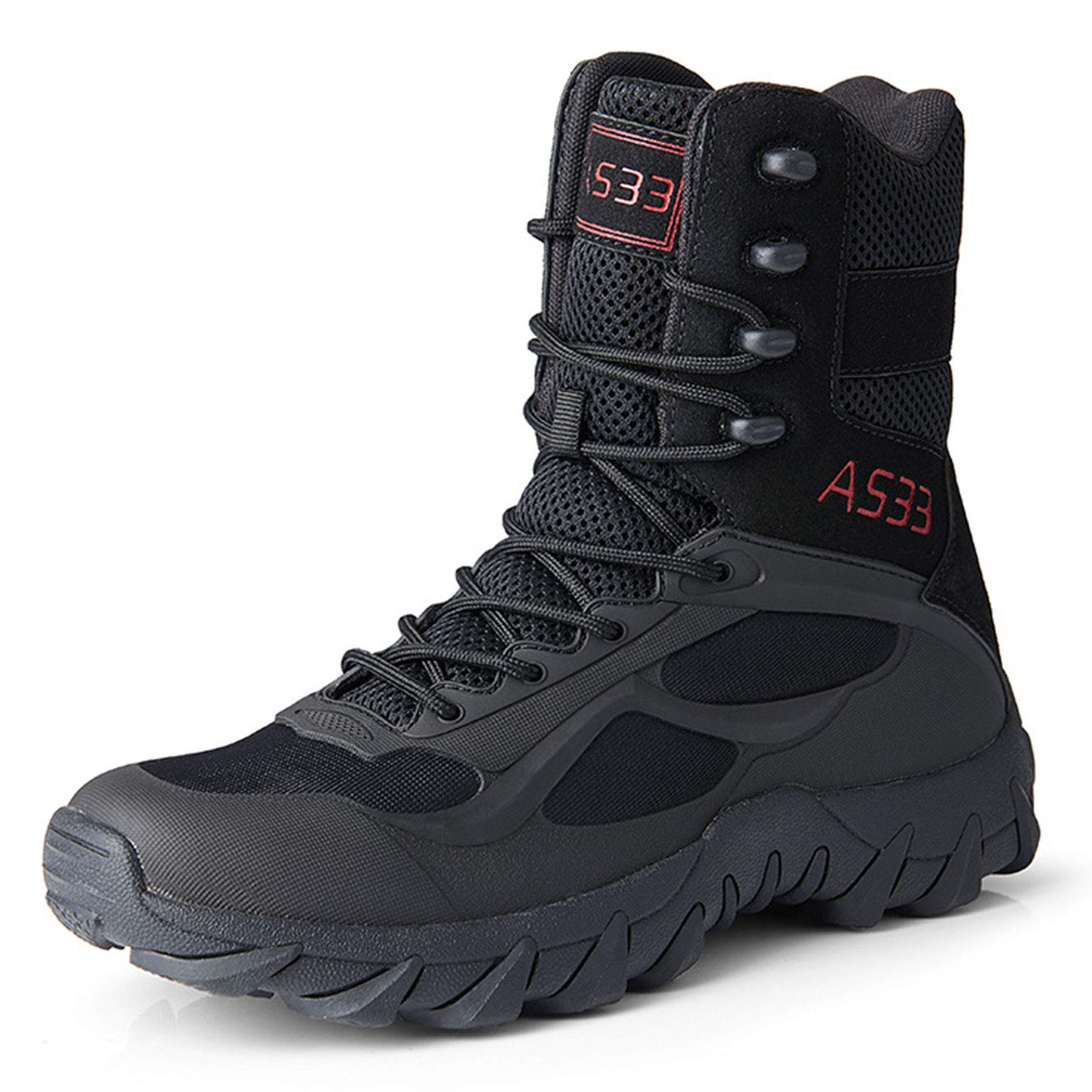 DFGRFN Tactical Boots with Side Zip - Combat & Hiking Boots for Men | Wear-Resistant High-Top Army Shoes | Lightweight Breathable Military Boots for Autumn & Winter | Perfect for Outdoor Adventures, Camping & Work | Black Size 45