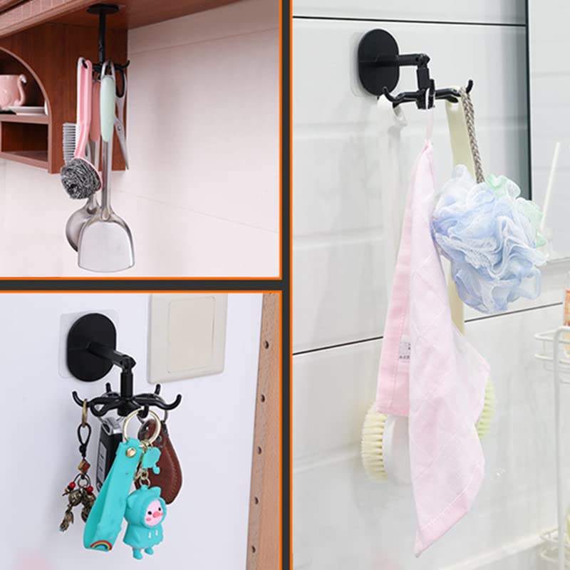 VALINK 360° Rotatable Heavy Duty Adhesive Wall Hook - 6 Hooks Multipurpose Kitchen Utensil Organizer for Hanging Pots, Pans, Towels & More - Perfect for Kitchen, Bathroom, Bedroom & Office Organization