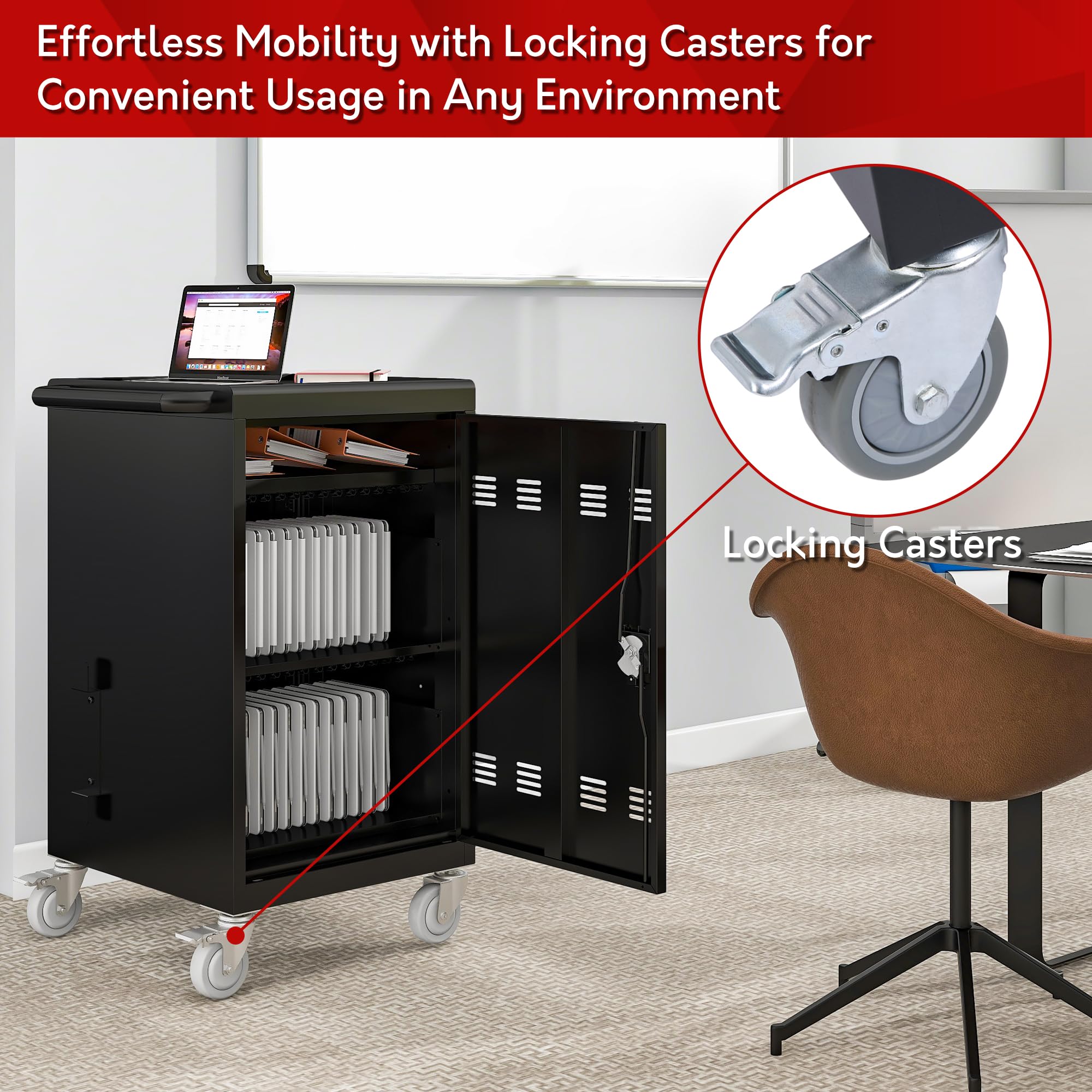 32-Port Mobile Charging Station with Lockable Wheels - 16