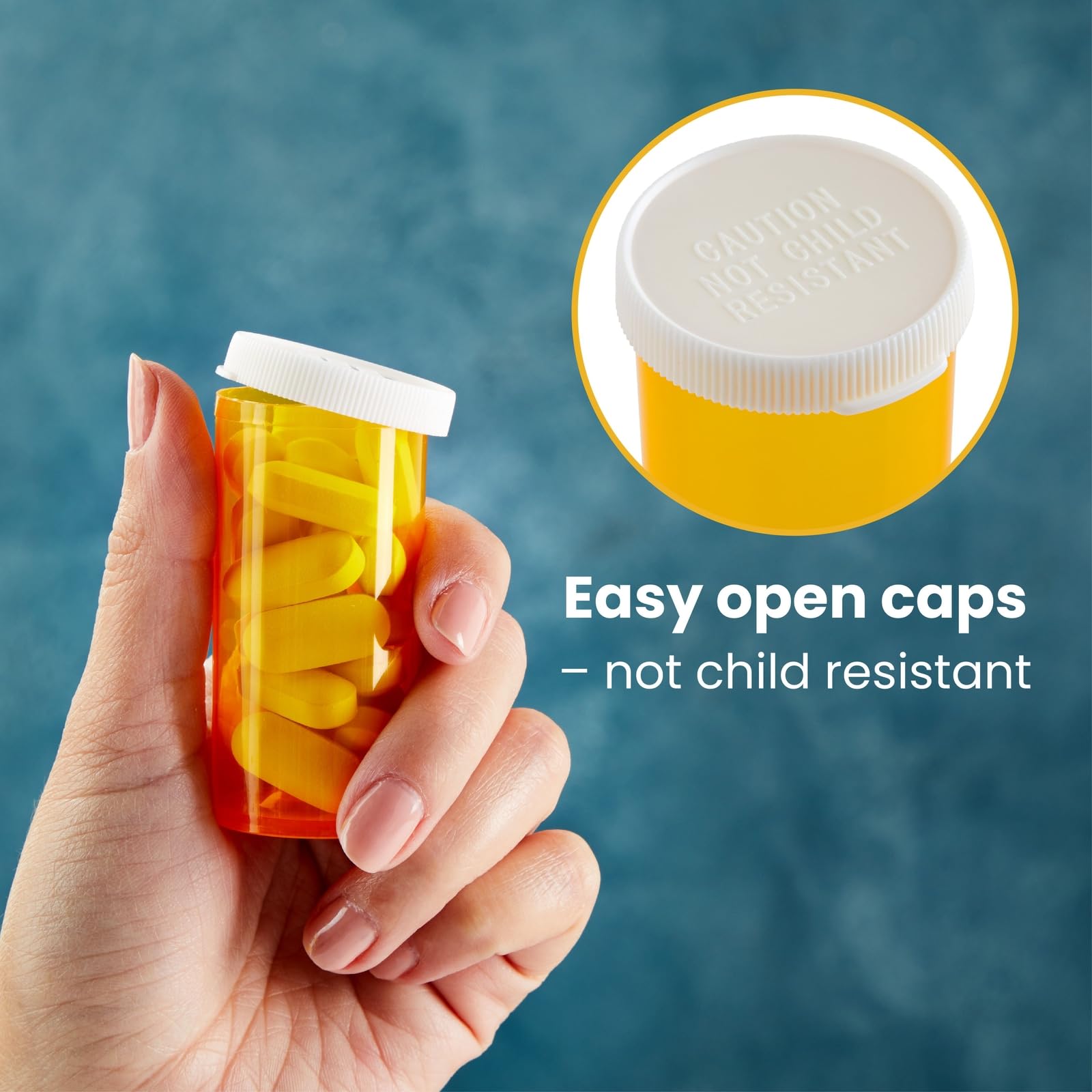 50-Pack Empty Pill Bottles with Child-Resistant Caps - 13 Dram Plastic Medicine Containers for Prescription Drugs, Vitamins & Supplements - Orange Reusable Vials - Perfect for Pharmacy, Travel & Home Organization