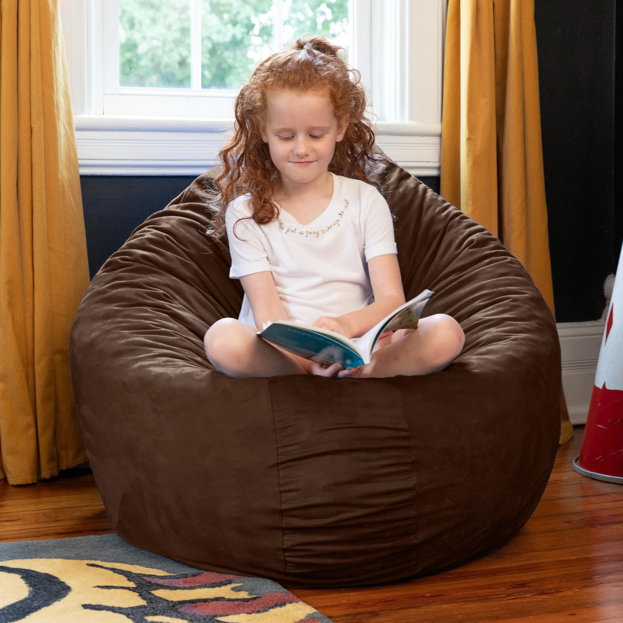 Jaxx Cocoon 4 Foot Oversized Bean Bag Chair - Super Soft Filled Memory Foam Beanbag Sofa for Adults & Kids - Chocolate Brown - Perfect for Lounging, Gaming & Movie Nights in Bedroom or Living Room