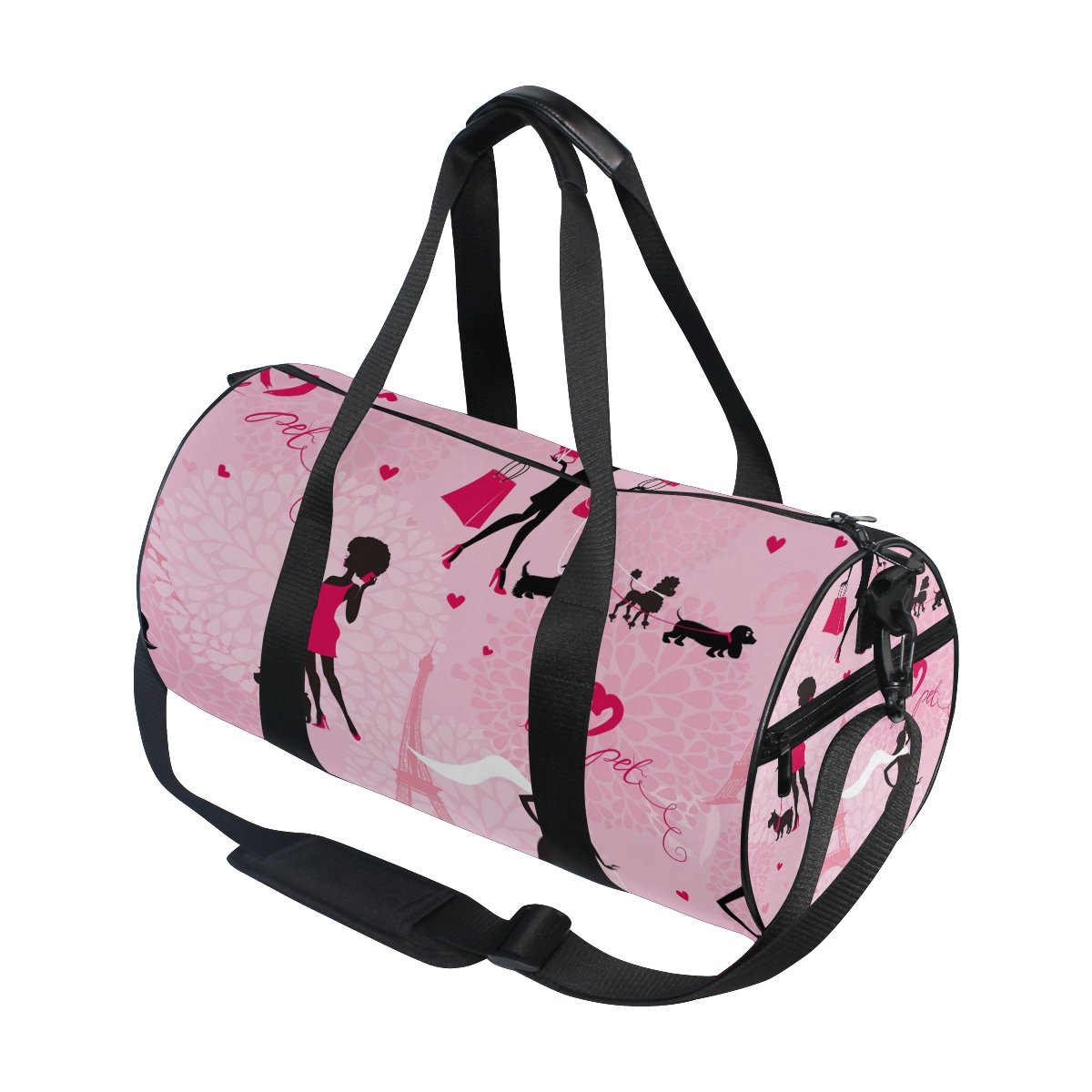 Paris Eiffel Tower Dog Print Pink Travel Duffel Bag - Sport Gym Luggage for Men & Women - Perfect for Workouts, Travel & Weekend Getaways