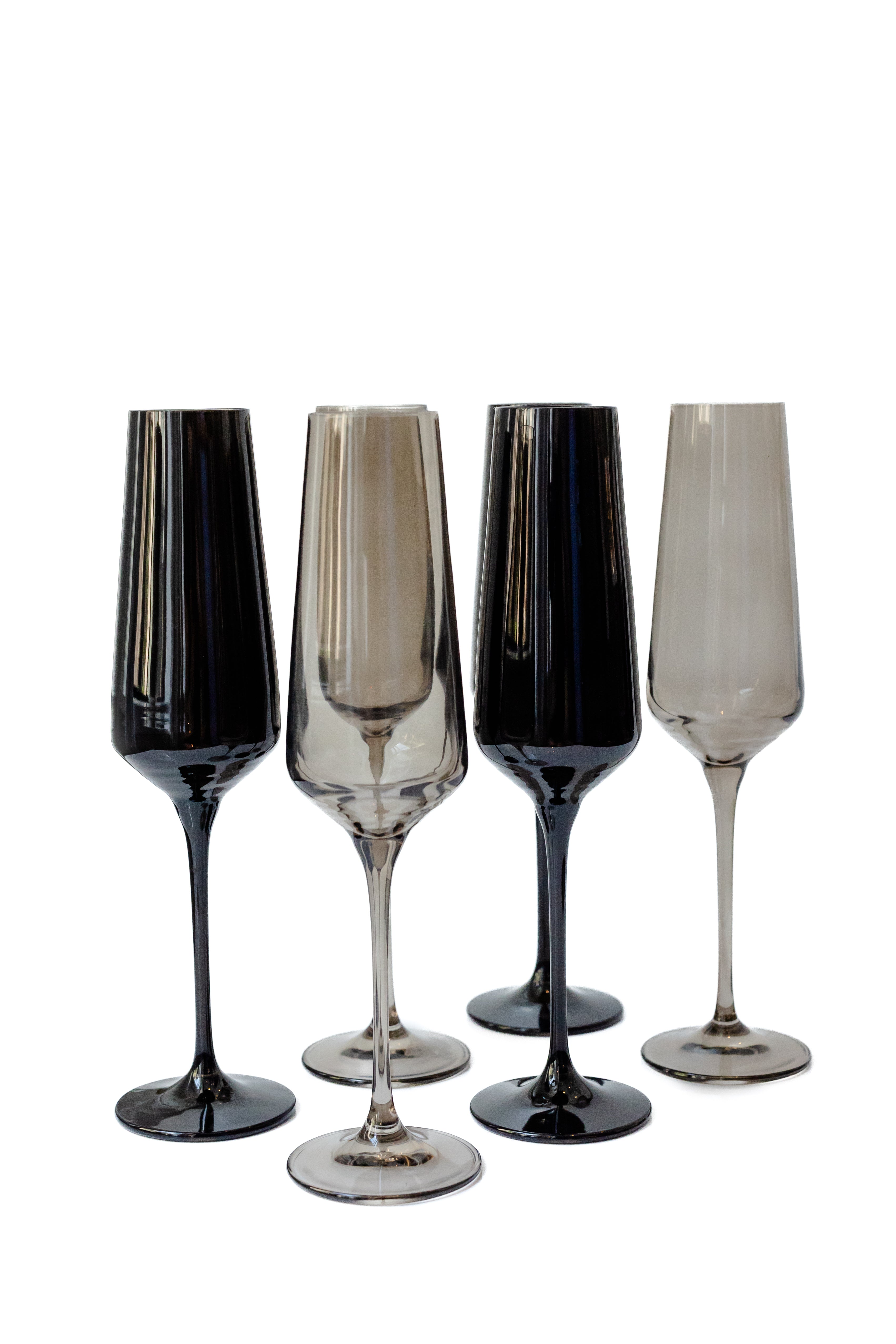 Estelle Colored Champagne Flute Set of 6 - Elegant Smoke Mixed Glassware for Parties & Celebrations | Perfect for Weddings, Anniversaries & Special Events