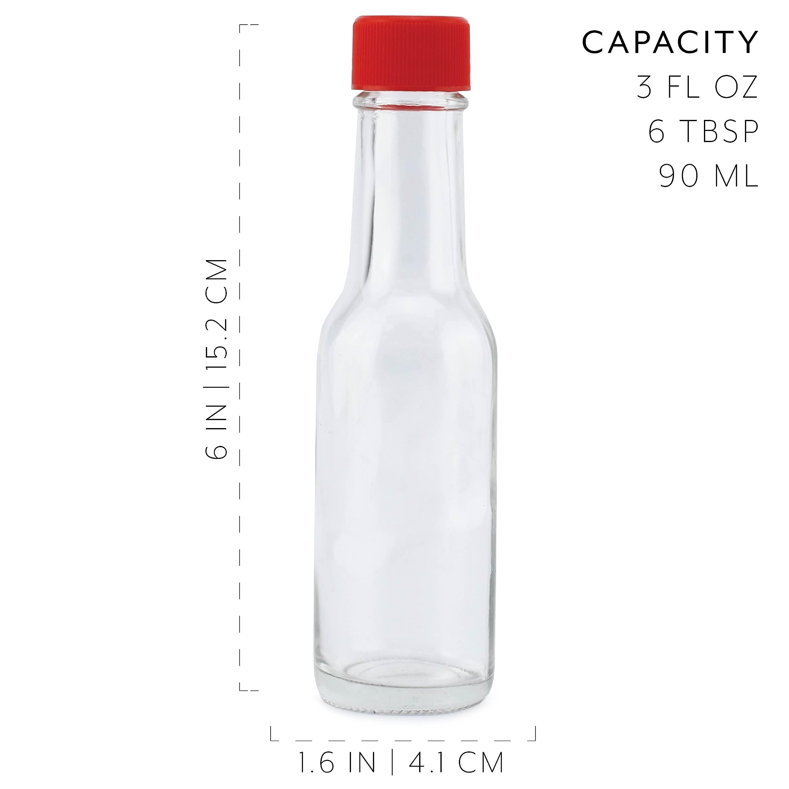 Cornucopia 3oz Mini Hot Sauce Bottles (24-Pack) - Small Sauce Containers with Red Caps, Dripper Inserts & Black Shrink Bands - Perfect for Restaurants, Catering, Parties & Home Use