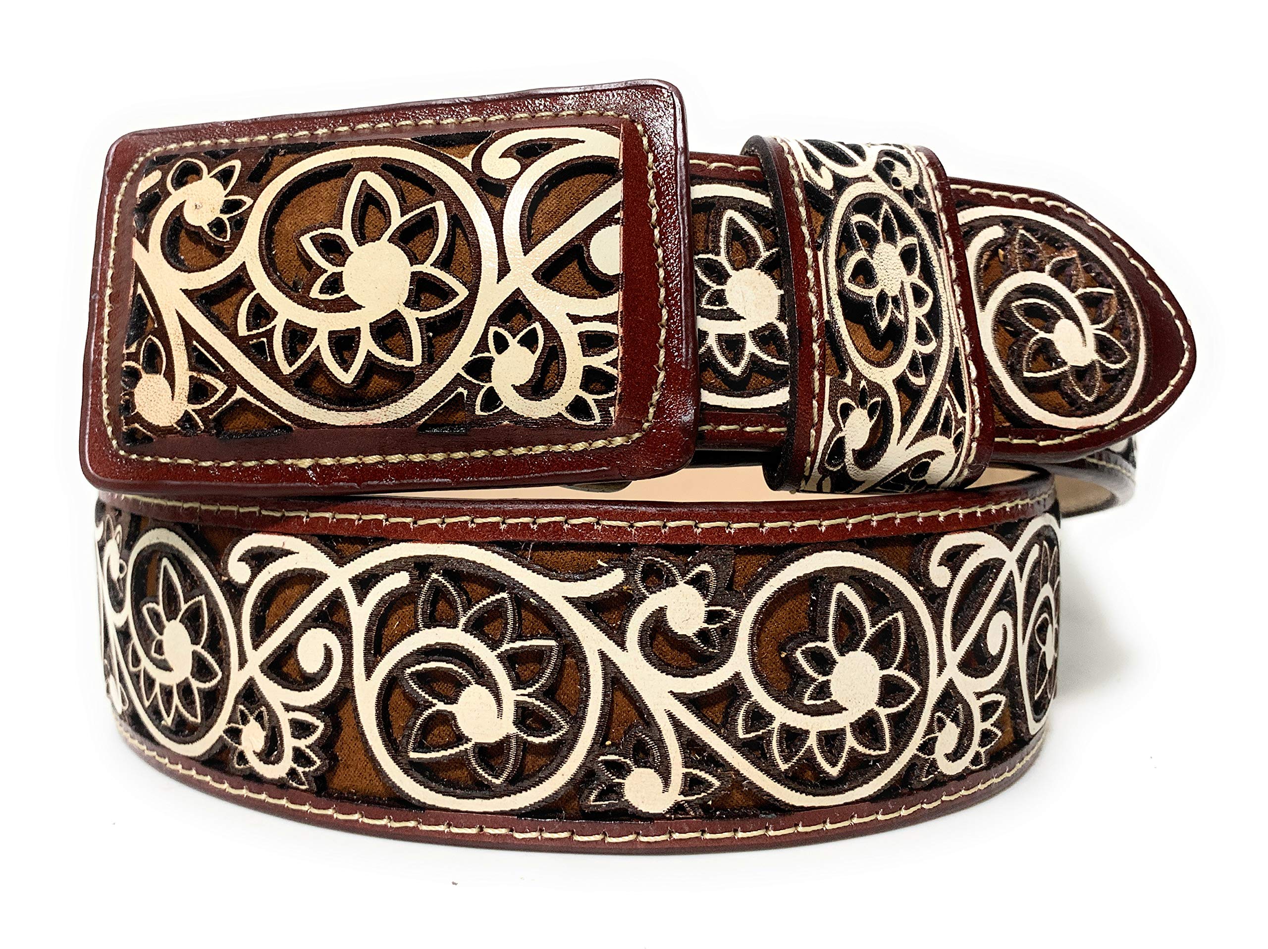 Authentic Mexican Charro Belt for Men - Handcrafted Cinto Vaquero with Lazer Cincelado Design - Western Cowboy Belt for Rodeo, Fiesta & Country Style Outfits