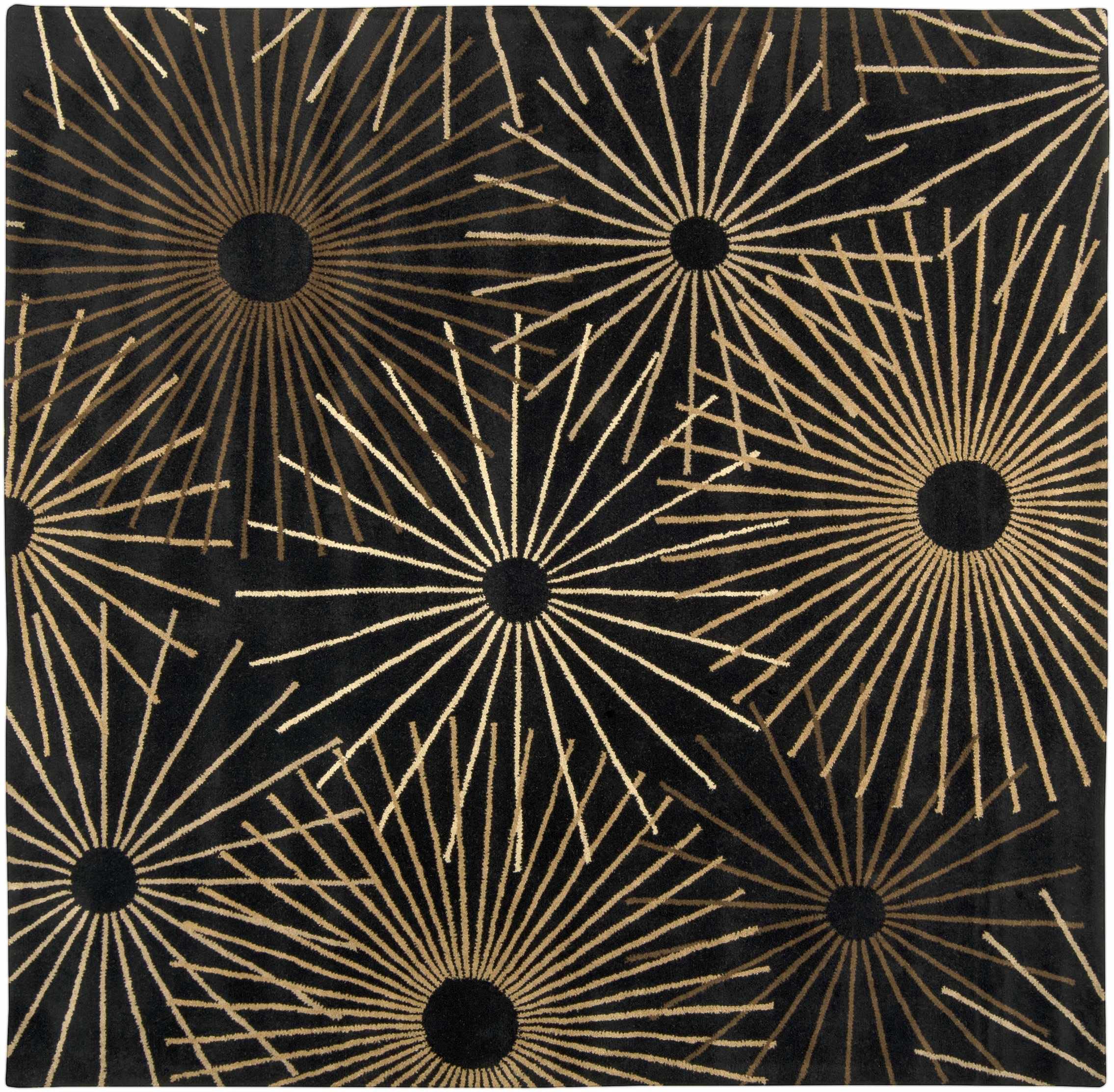 Clover Wool Area Rug for Living Room & Bedroom - Modern Round 4' Rug in Black, Brown, Beige - Soft & Durable Home Decor for Cozy Spaces